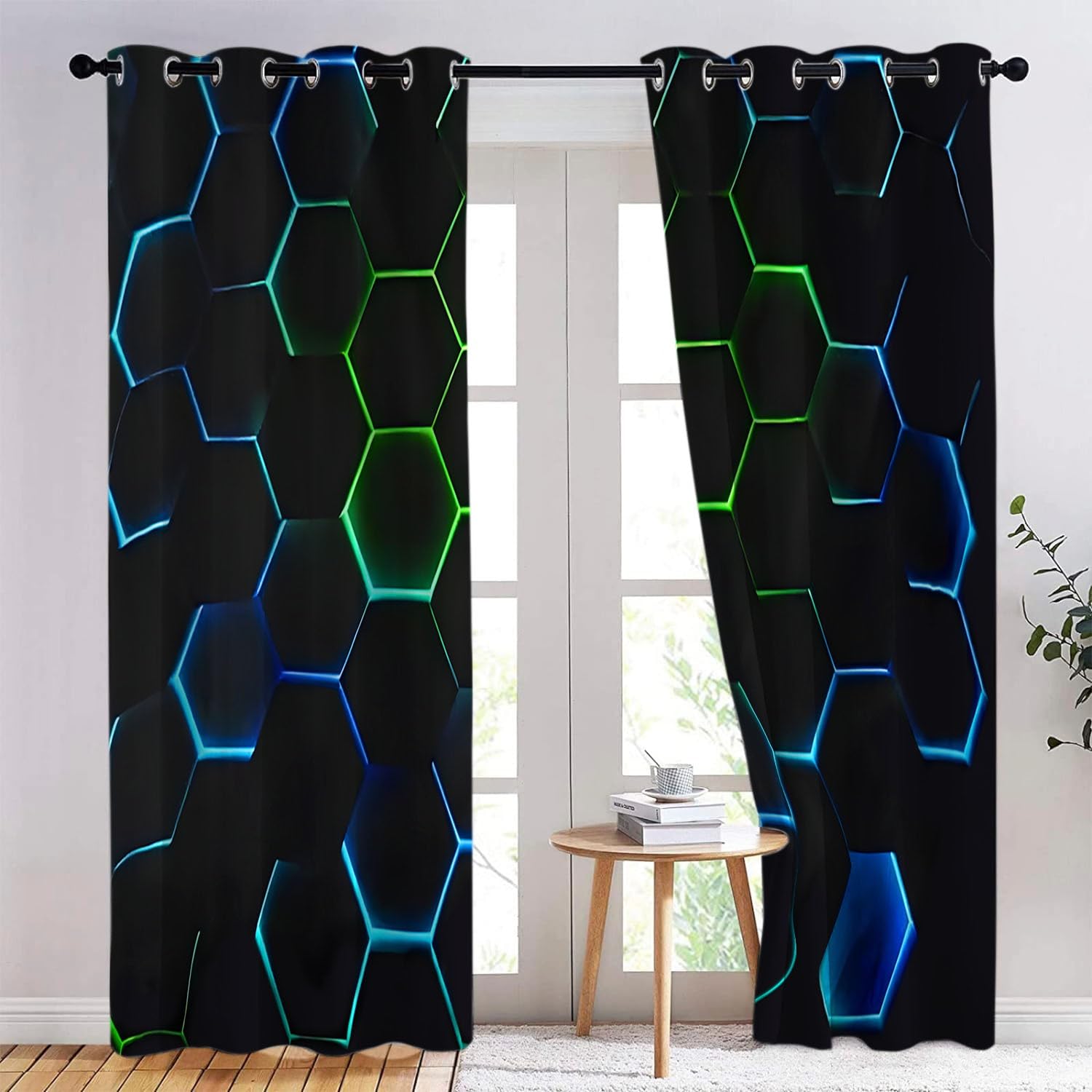 Zasłony do salonu z nadrukiem 3D, gra geometryczna, o strukturze plastra miodu, zasłony do sypialni, super miękkie włókno, izolacja termiczna, redukcja hałasu, zasłony na przelotkach dla dzieci,