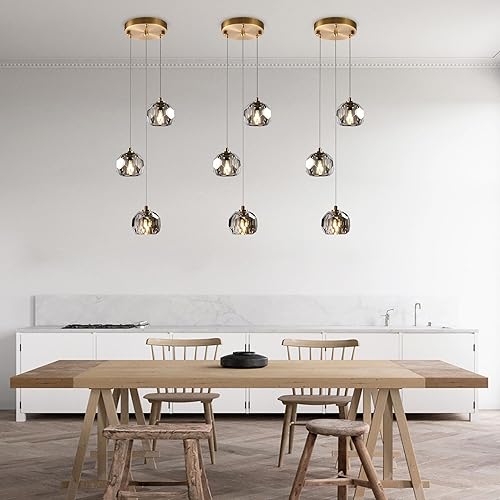 Miniatura 2 de Lámpara colgante de cristal de corte de 1 luz en humo, mini lámparas de techo LED de 3 W, lámparas colgantes de cristal prisma modernas para isla de