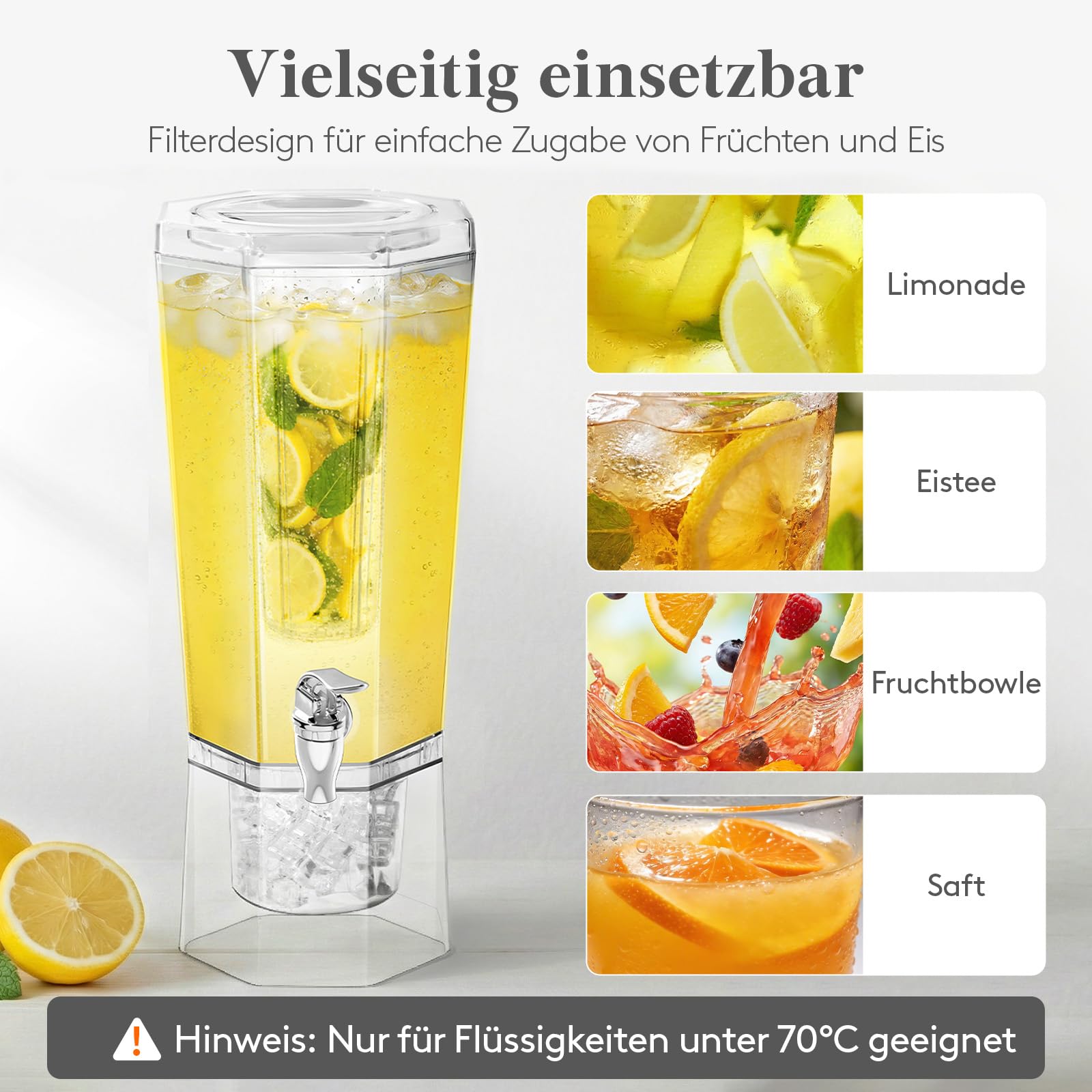 Lifewit 2 x6L Getränkespender mit Zapfhahn Eiszylinder Schilder, Kunststoff | Beverage Dispenser für Cocktails Saft Wasser Tee Getränke, Limonadenspender mit Kühlung für Partys Hochzeit Buffet, 39x16cm