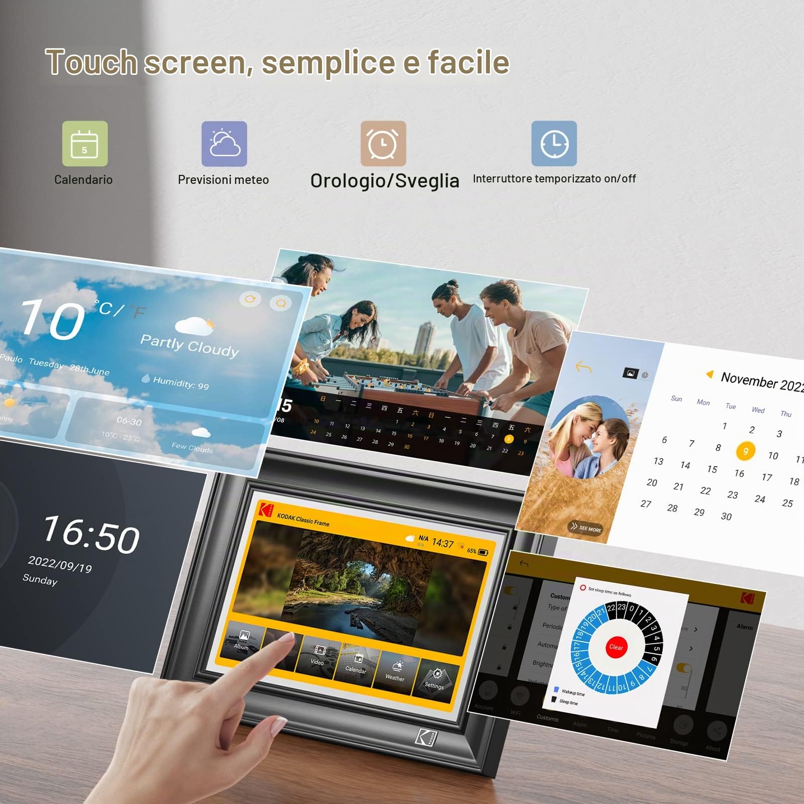 Cornice digitale WIFI 10.1 Pollici, 1920 * 1200 IPS Touch Screen, portafoto digitale con Auto-rotazione, Calendario, Sveglia,tempo metereologico