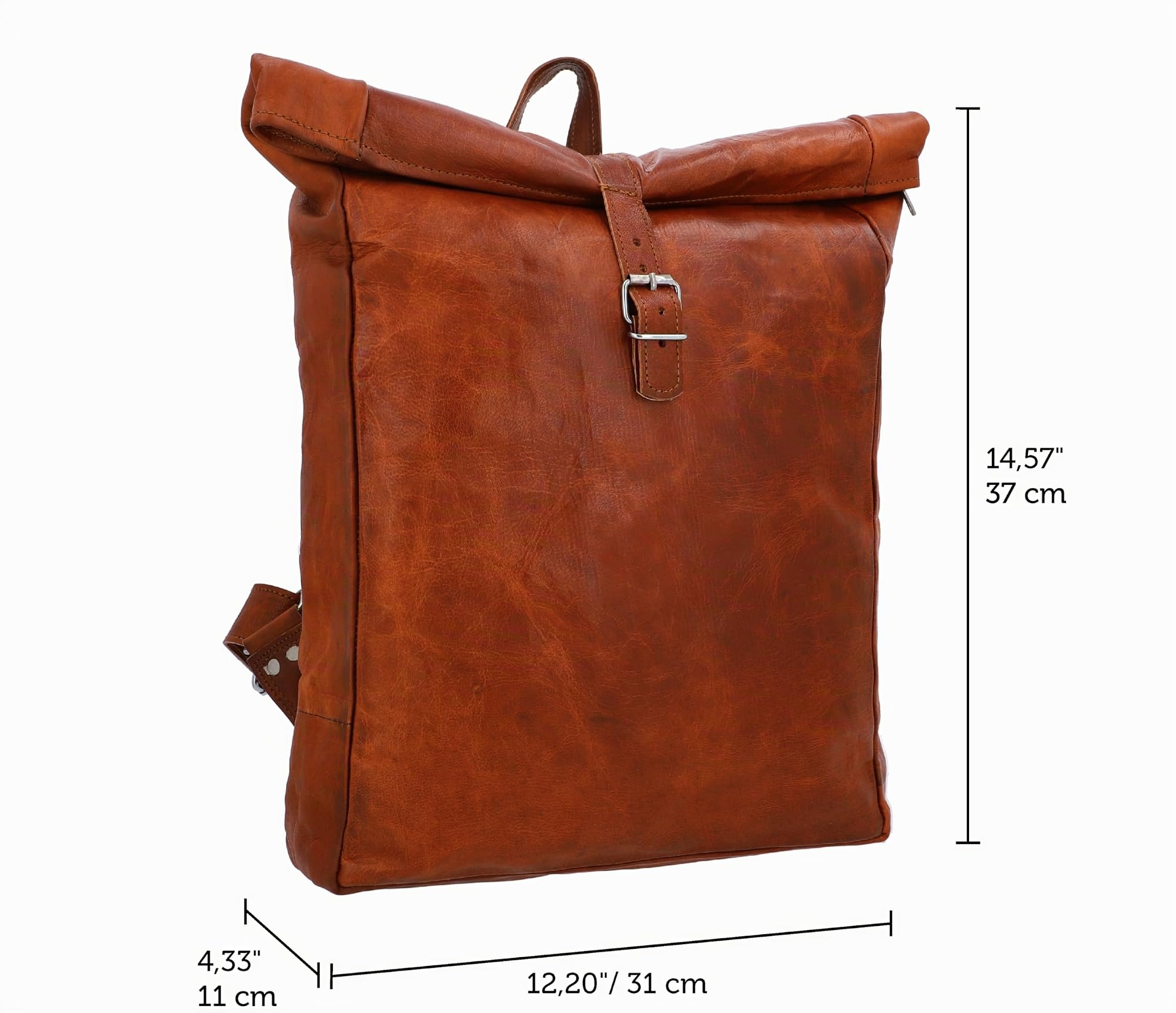 Gusti Rucksack Leder - Niklas Rolltop Lederrucksack Vintage Cityrucksack Outdoorrucksack Laptoptasche Unirucksack Braun Leder Damen Herren Unisex
