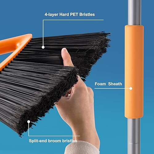 Miniatura 4 de CLEANHOME Escobas de exterior para barrer patio, escoba resistente de grado comercial con cerdas rígidas para barrer garaje, cubierta, cocina,