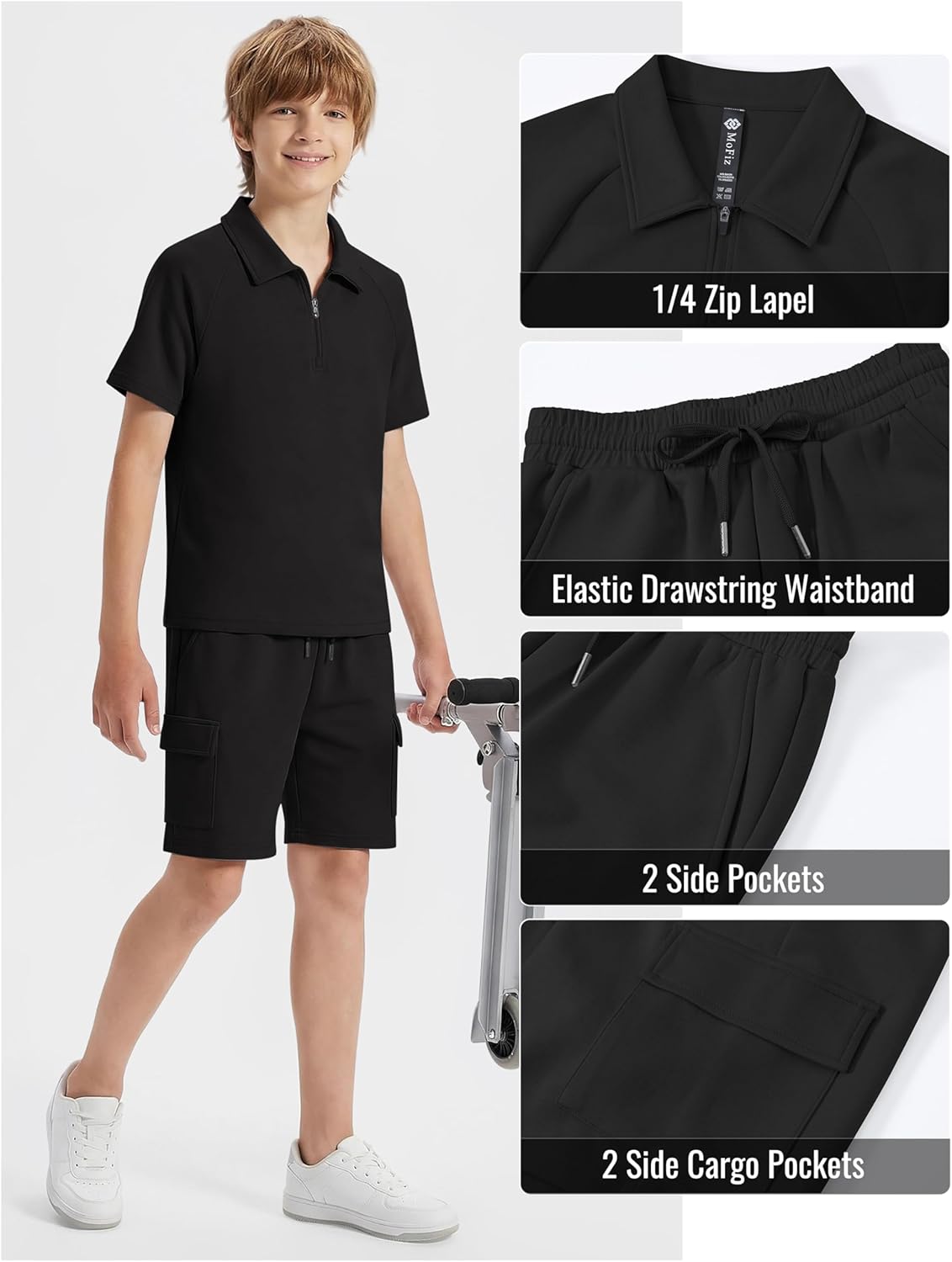 MoFiz Boys Short Set Quarter-Zip T-Shirt and Shorts Lounge Sets Summer Casual Athletic Vacation Beach Outfits - Image 6