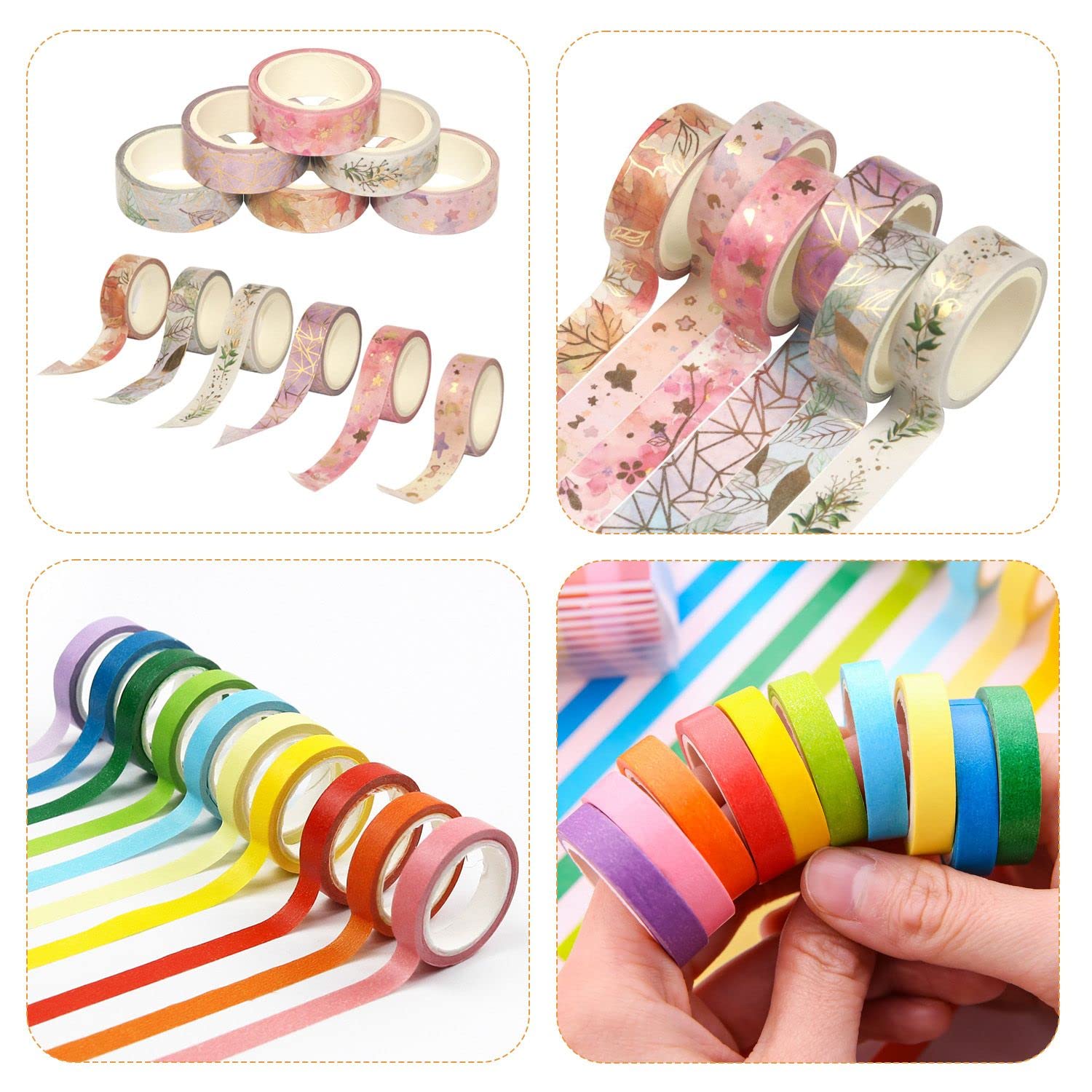18 rollen washi tape, bloem, multi-patroon, decoratief afplakband