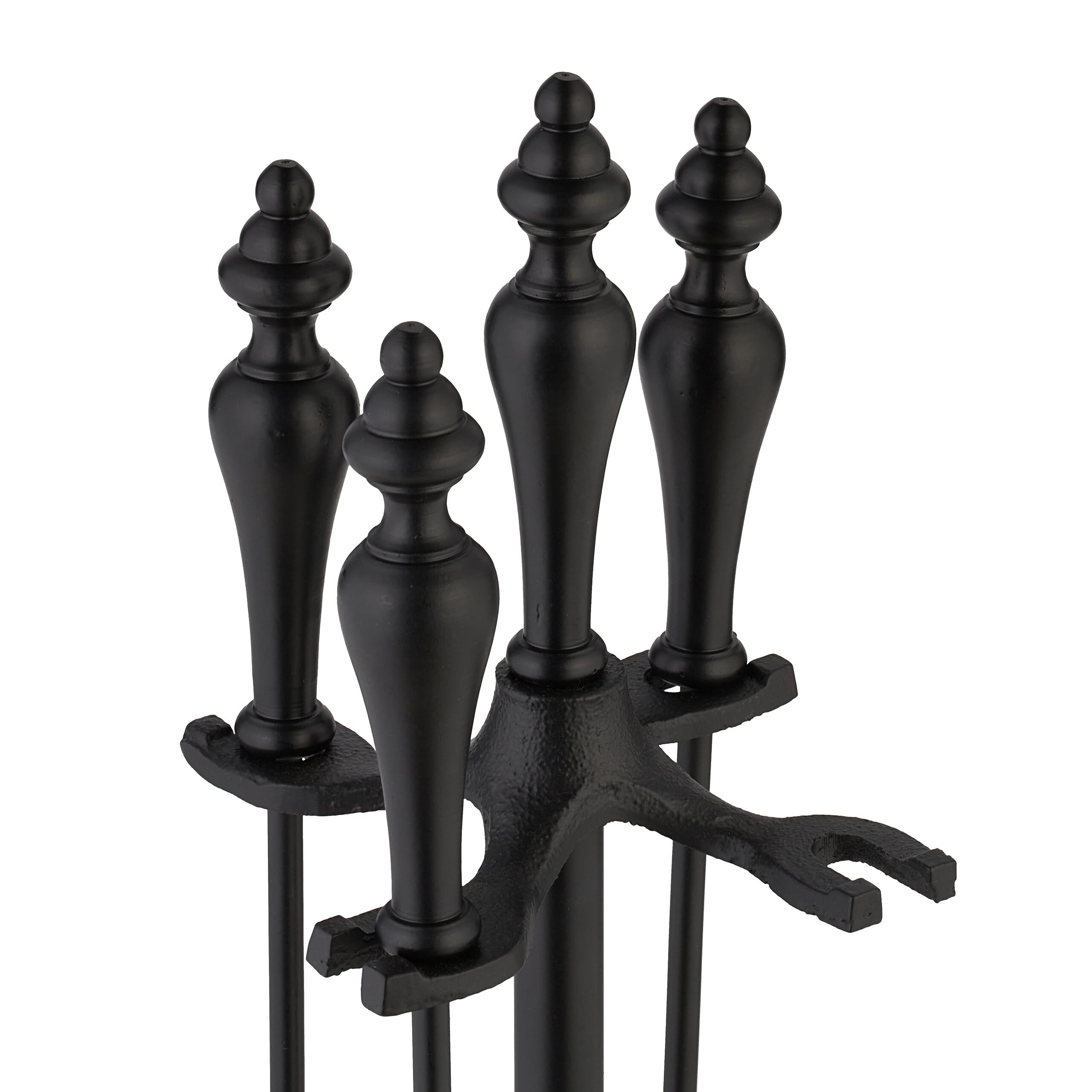 Relaxdays Serviteur pour cheminée Lot de 5 pièces Tisonnier Pelle Balai à Cendres Pince Support Noir