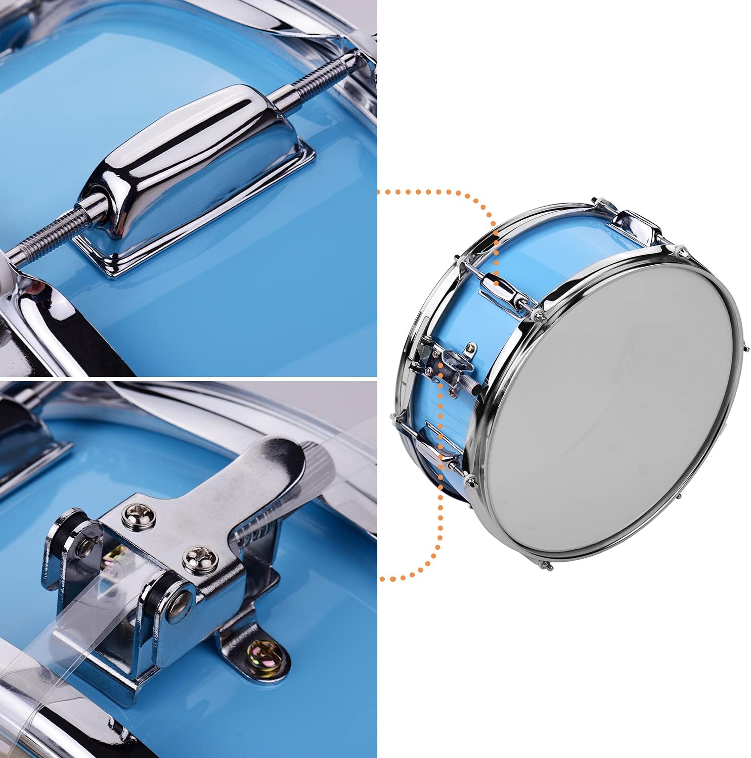 12inch Snare Drum, Marching Drum Set with Drumsticks Drum Key and Adjustable shoulder Straps, Snare Drum Head for Students Beginners (Light Blue)
