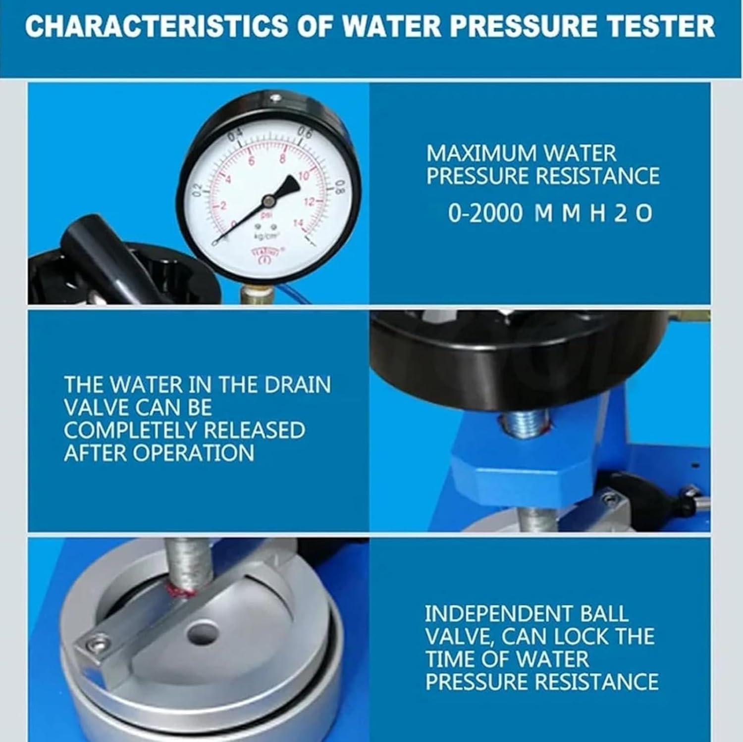 Textile Fabric Hydrostatic Pressure Tester, Plastic Bags Garments Tents Raincoat Testing Machine with Digital Pressure Gauge (2000mm)