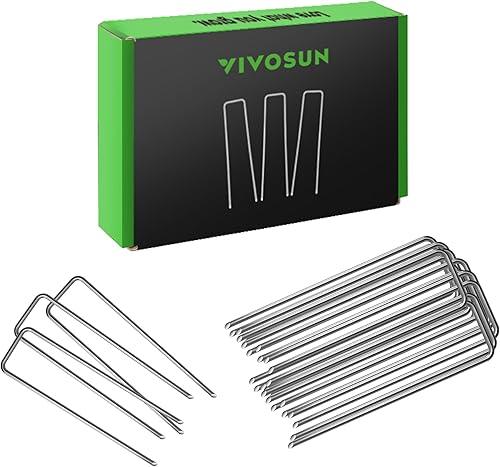 Miniatura 10 de VIVOSUN 100 estacas de jardín de 6 pulgadas, grapas en forma de U para tela de barrera, cubierta de suelo, manguera de remojo, tubo de riego, valla