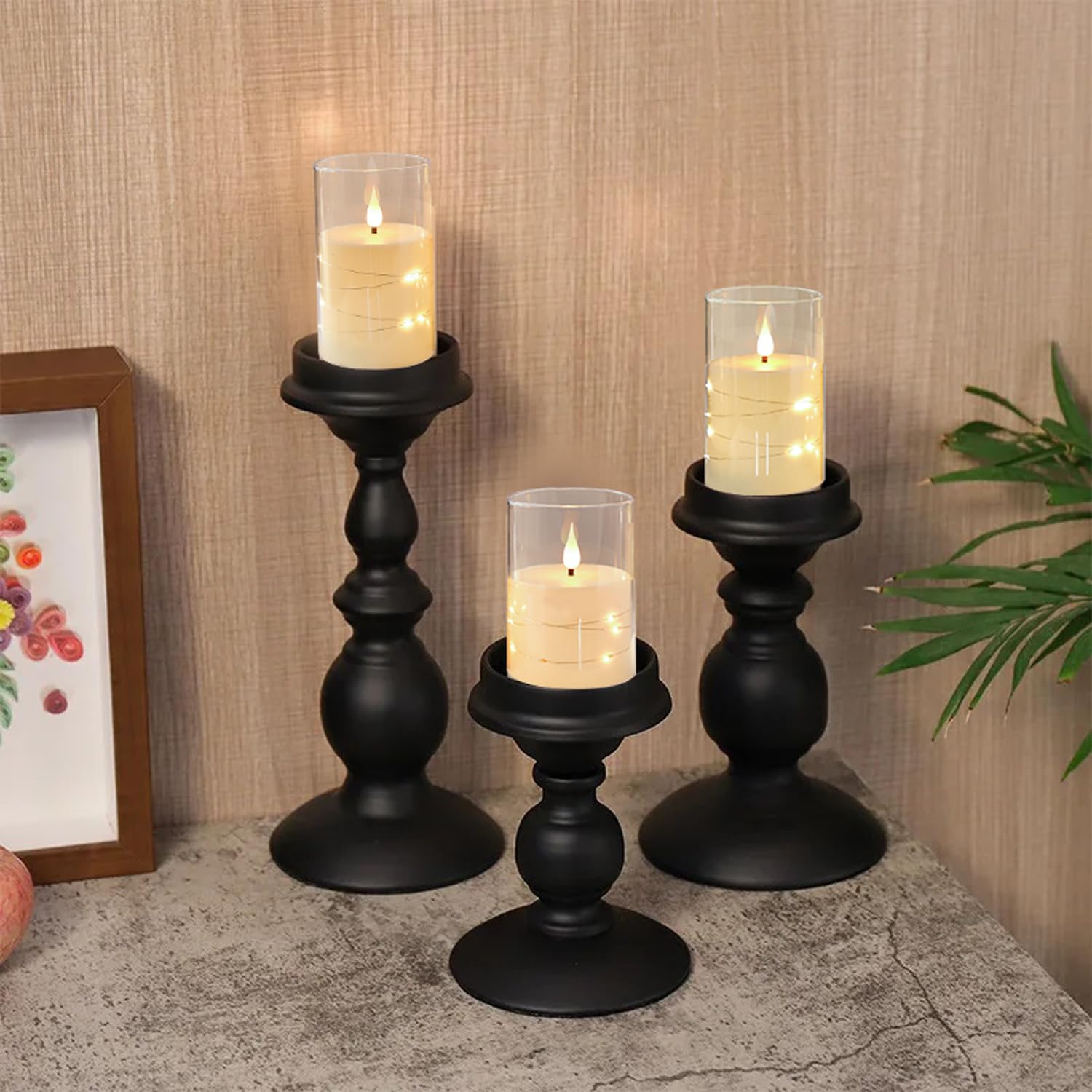 Candele LED senza fiamma con telecomando, luci da incasso a batteria, plexiglass indistruttibile, set da 3 pezzi