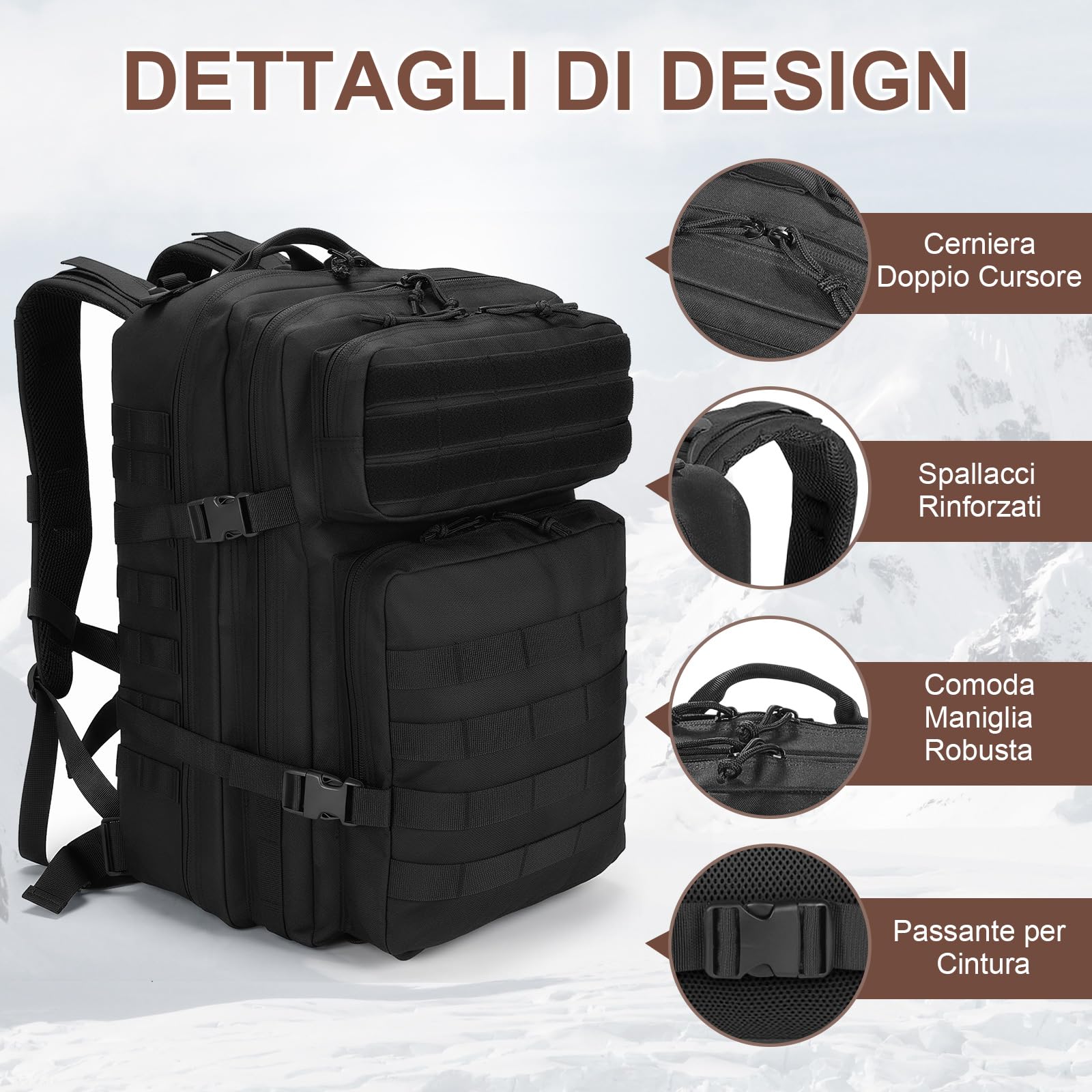 SHANNA Zaino Tattico Militare 45 Litri Impermeabile Grandi Zaini da Hiking Molle per Escursionismo Campeggio Caccia