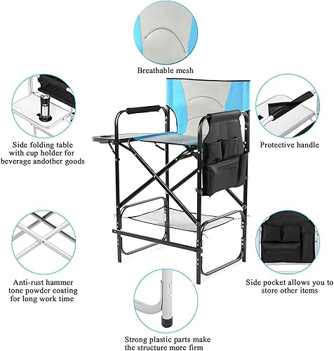 Miniatura 5 de Silla de directores de 31 pulgadas de alto, asiento plegable con bolsa de almacenamiento de mesa auxiliar, silla de artista de maquillaje portátil