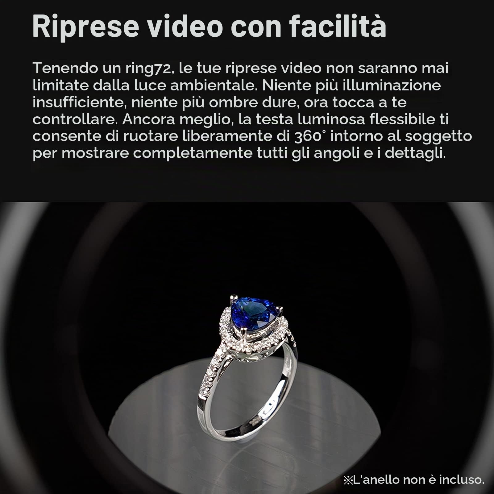 GODOX RING72 Macro LED Video Light Professional Photography Fill Light 72PCS LED Bead Temperatura colore 5600K 10 livelli di luminosità regolabile con anello adattatore 49mm-77mm