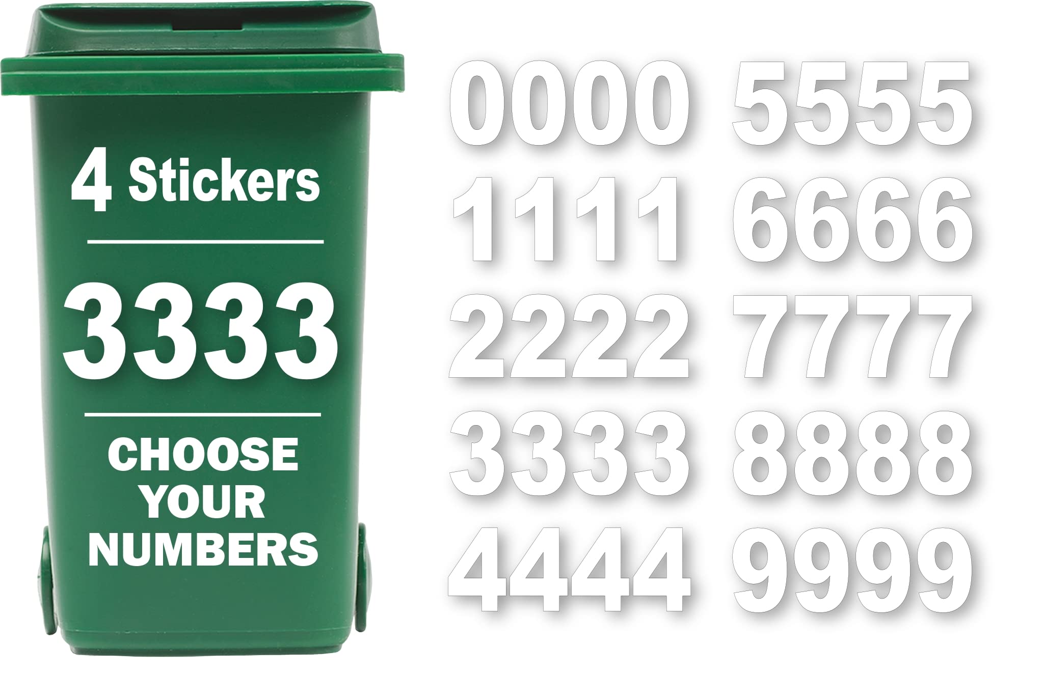 Buy 4 Pack Wheelie Bin Numbers for Bins Choice of Numbers 09