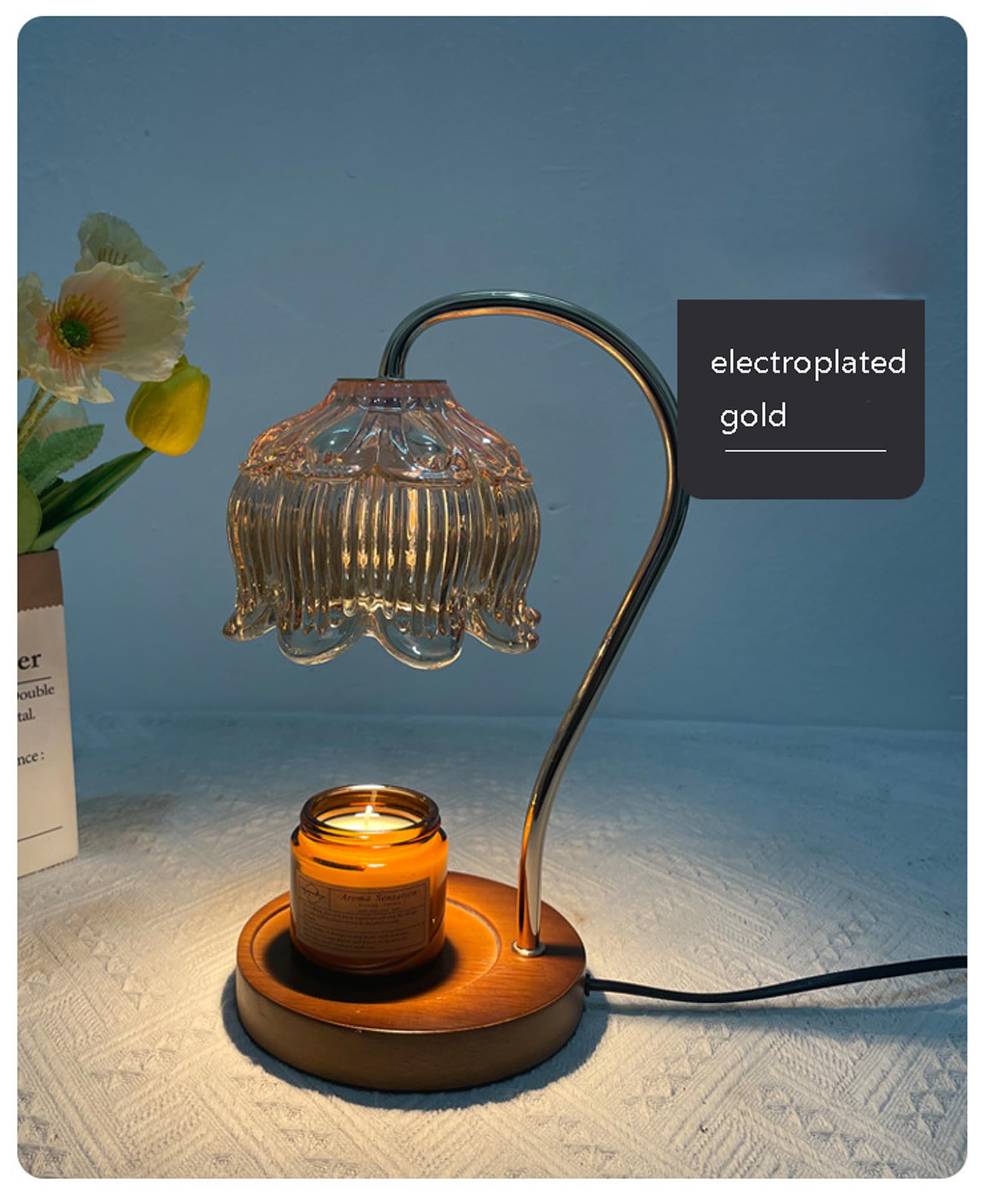 Lampe Chauffante Pour Bougies à LED Réglable - Abat-jour Cristal, Minuterie 2/4/8h, RGB, Hauteur Ajustable, Sécurité Sans Flamme