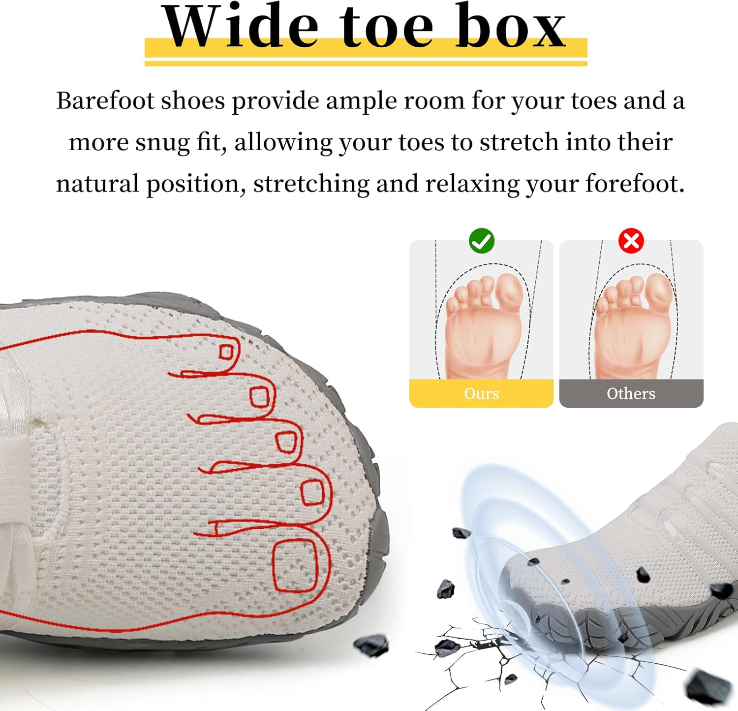 Unisex Minimalist Barefoot Shoes for Men and Women with Wide Toe Box Zero Drop Design Hike Footwear Minimalist Shoes Five Finger Cross-Trainer Ideal for Walking Hiking and Grounding Activities White - Image 2