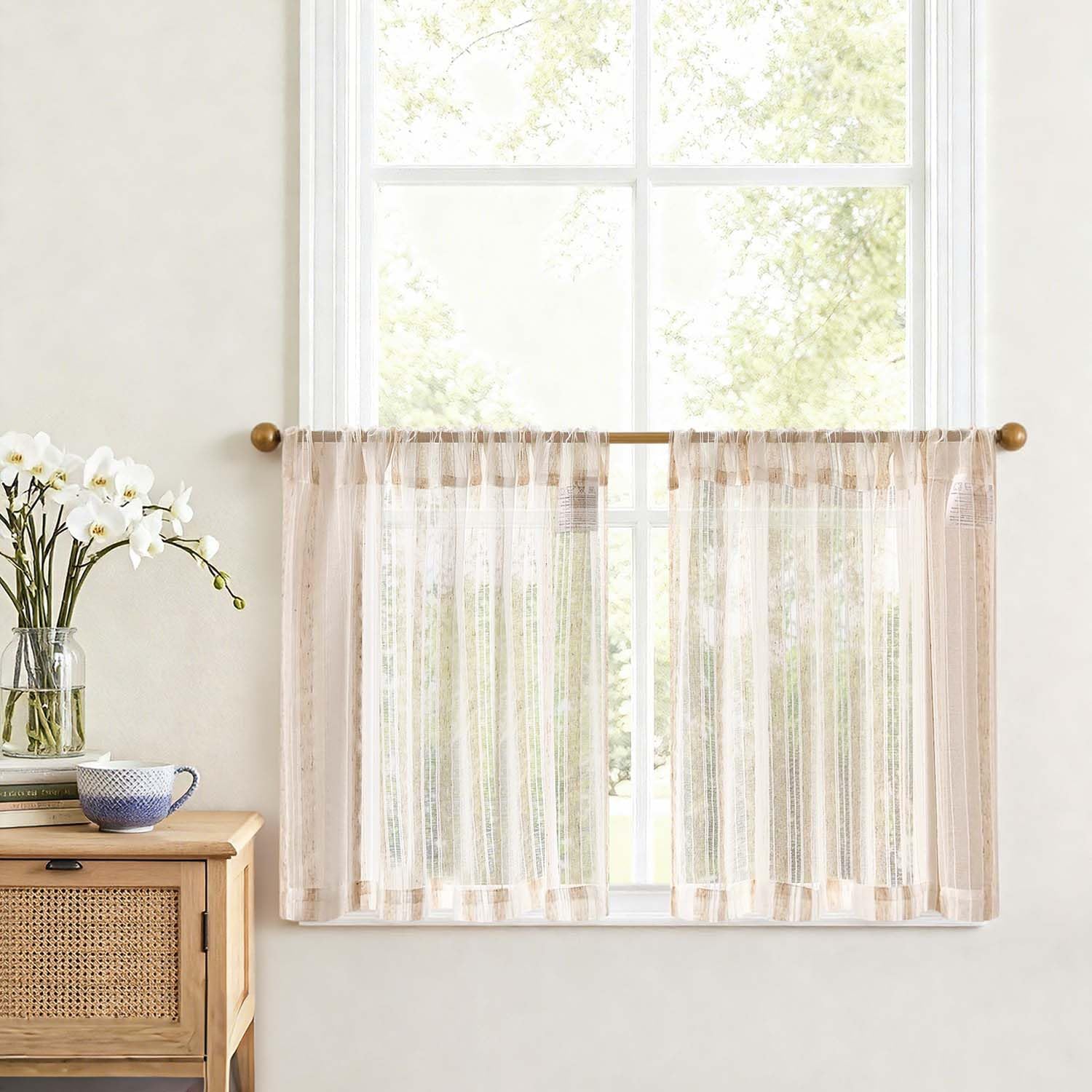 VANGAO Voile Scheibengardine Transparente Bistrogardine Sheer Unifarbige Tunnelzug Küchenvorhang