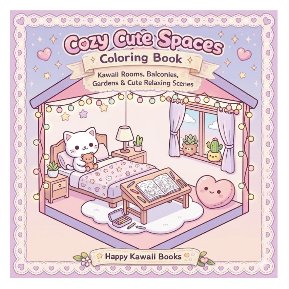 Cozy Cute Spaces Coloring Book: Cute & Relaxing Kawaii Rooms, Gardens and Cozy Scenes (Happy Kawaii Books)