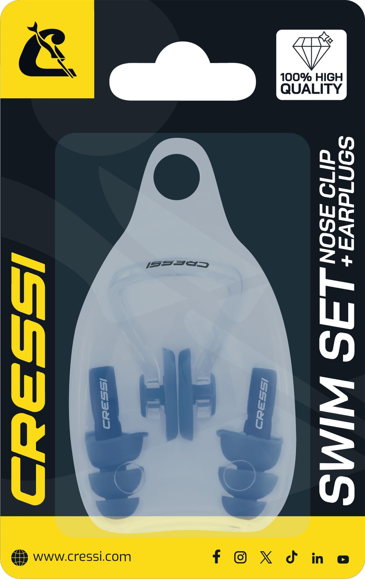 CRESSI Zestaw zatyczek do uszu Aqua + klips do nosa niebieski - zestaw zatyczek do uszu + klips na nos dla dorosłych, idealny do zapobiegania przedostawaniu się wody podczas pływania, niebieski, jeden
