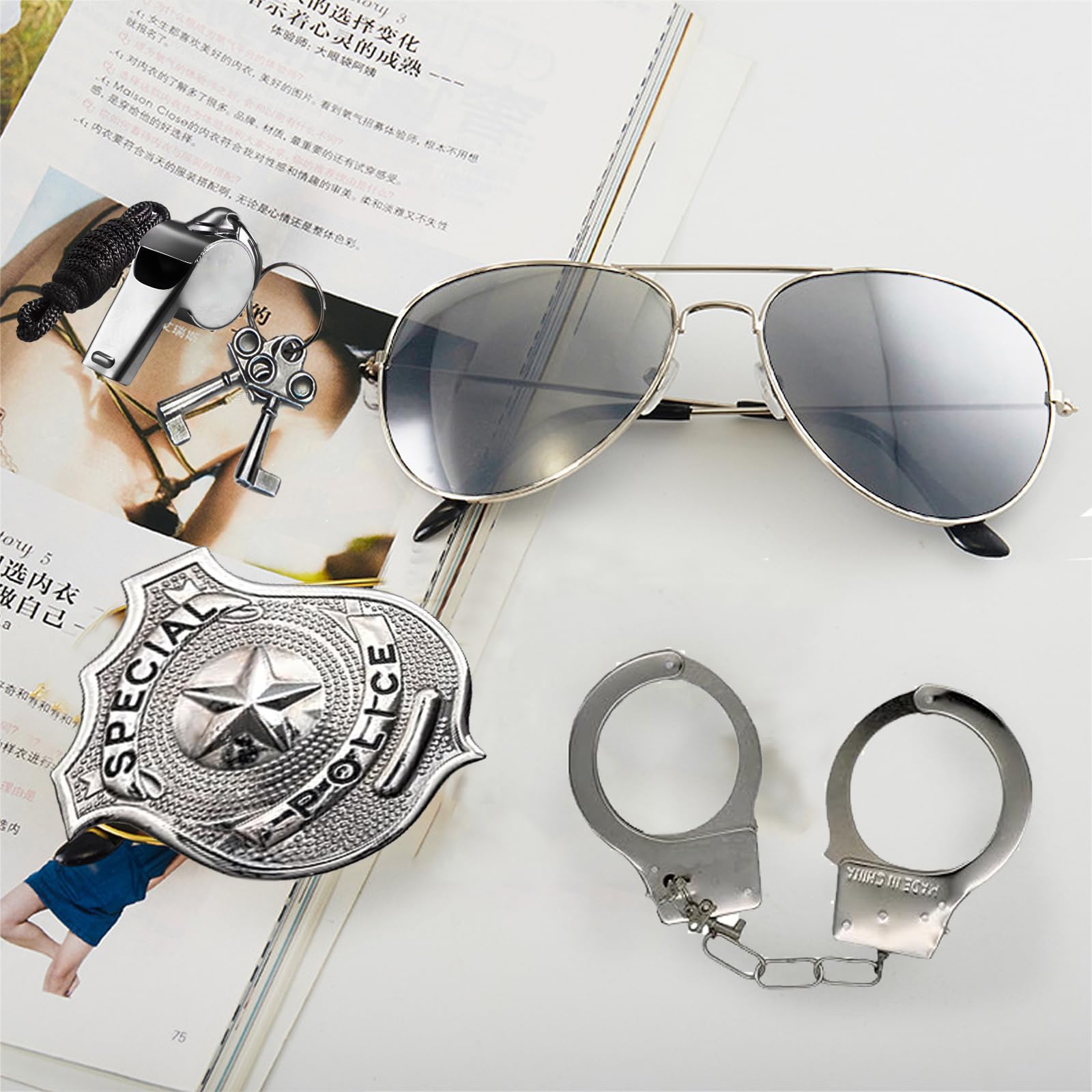 MUFEKUM Police Costume Accessories, Police Fancy Dress Set including Badge Handcuffs Key and Glasses - Image 4