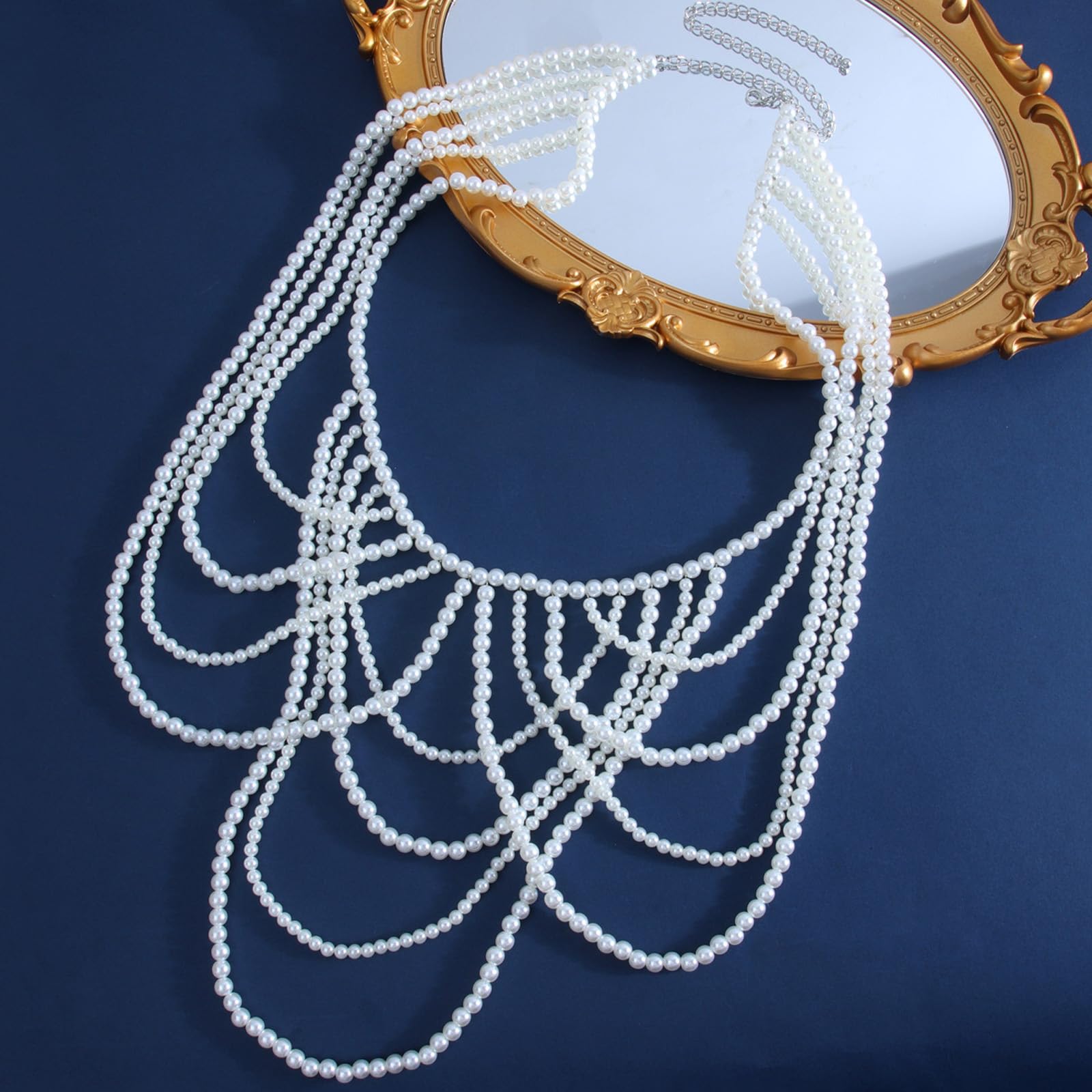 Catena per il corpo da donna con perle finte alla moda, design regolabile, decorazione per feste, matrimoni e abbigliamento casual, gioielli per il corpo regolabili