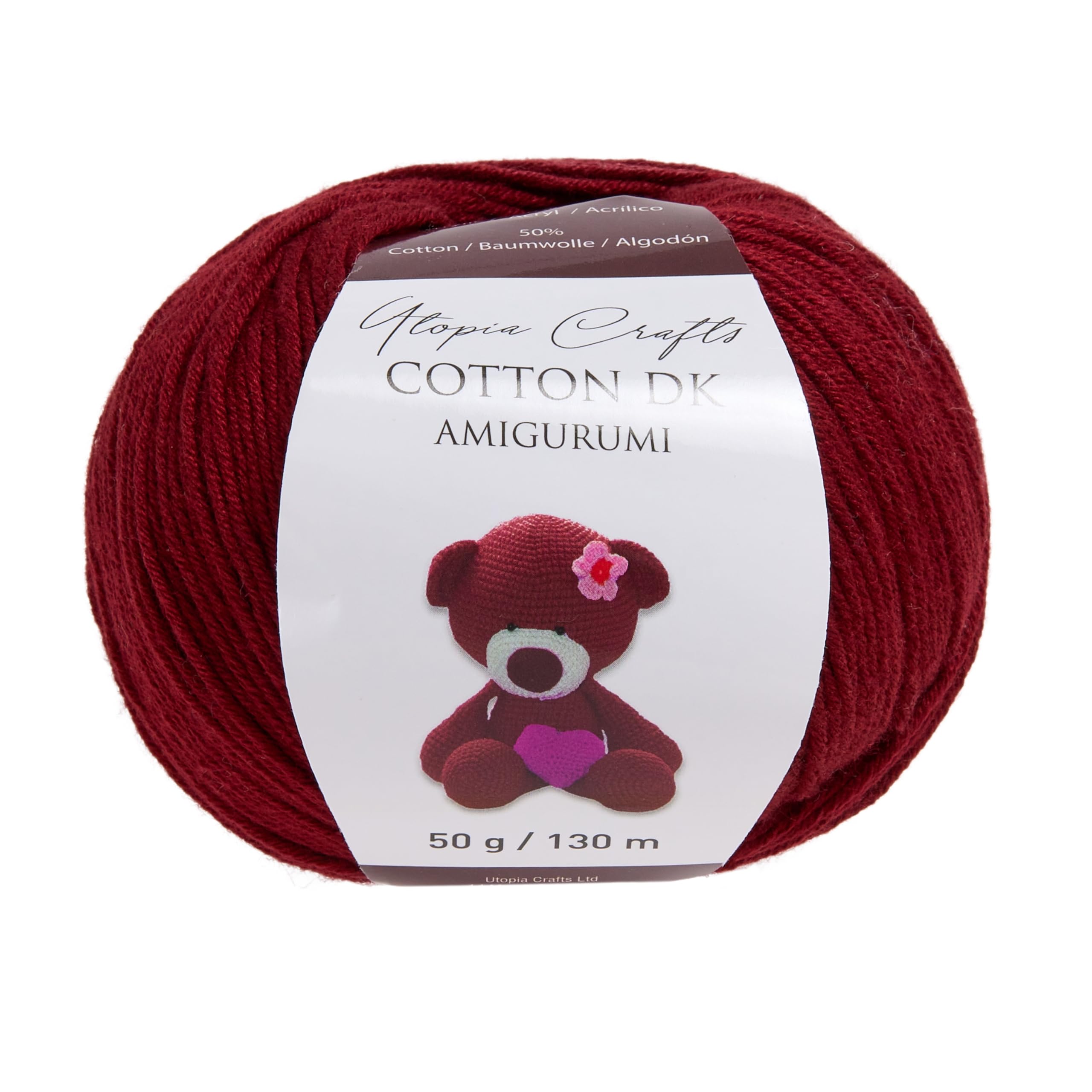 Utopia Crafts Amigurumi Cotton DK Yarn for Crochet and Knitting 50% Cotton, 50% Acrylic Blended, 50g (1, Maroon)