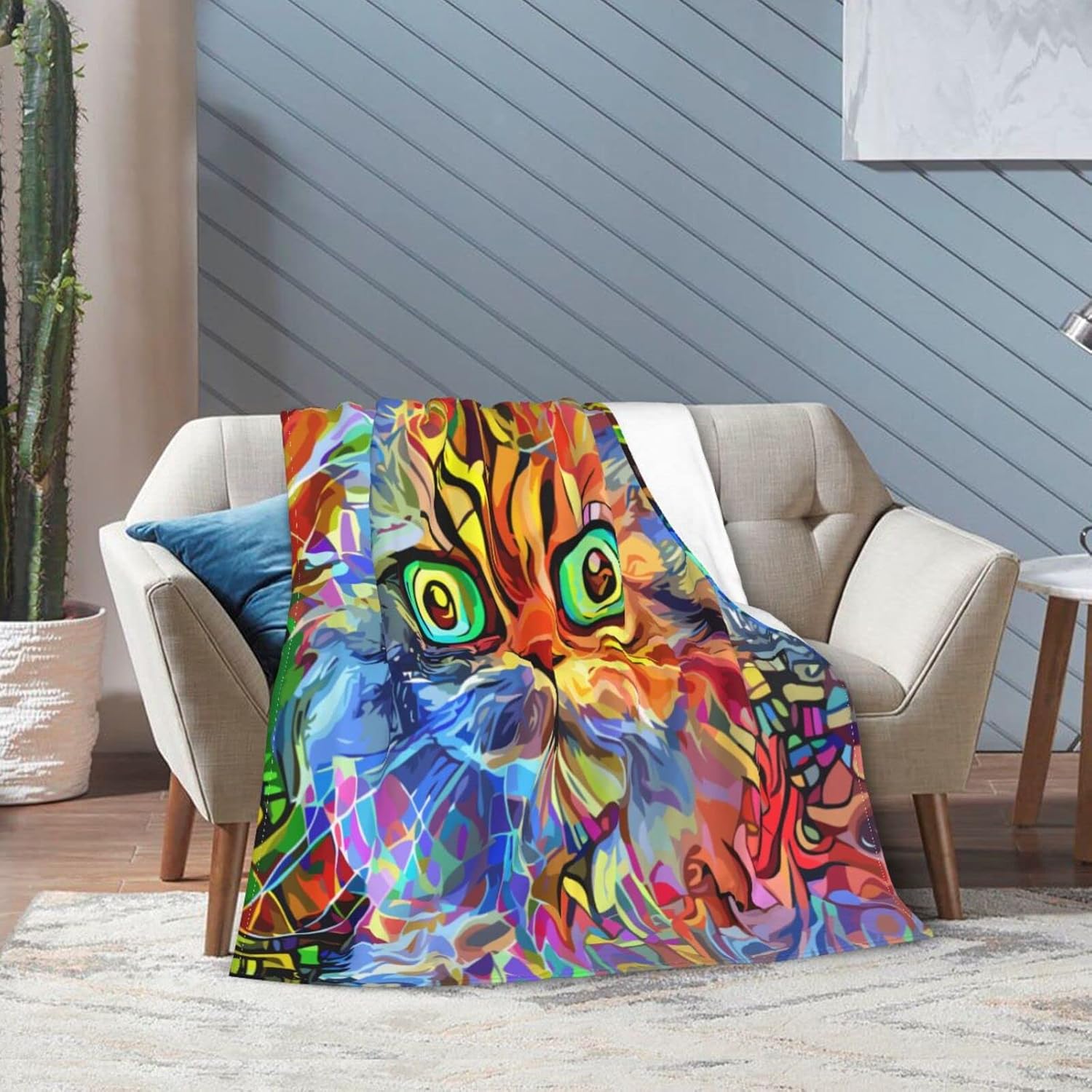 Abstract Cat Throw Blanket 80"x60" Super Soft Flannel Blanket Fuzzy Cozy Blanket