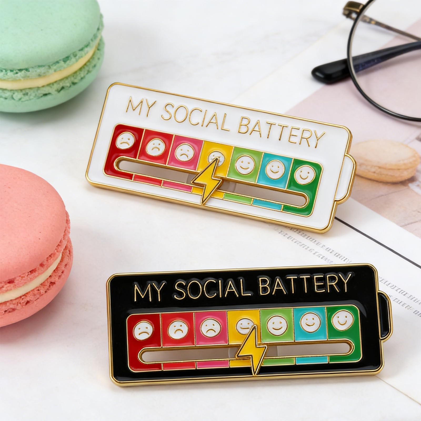 Medidor de Estado de Ánimo, 2 Piezas Batería Social & Insignia, Broche para Mochila