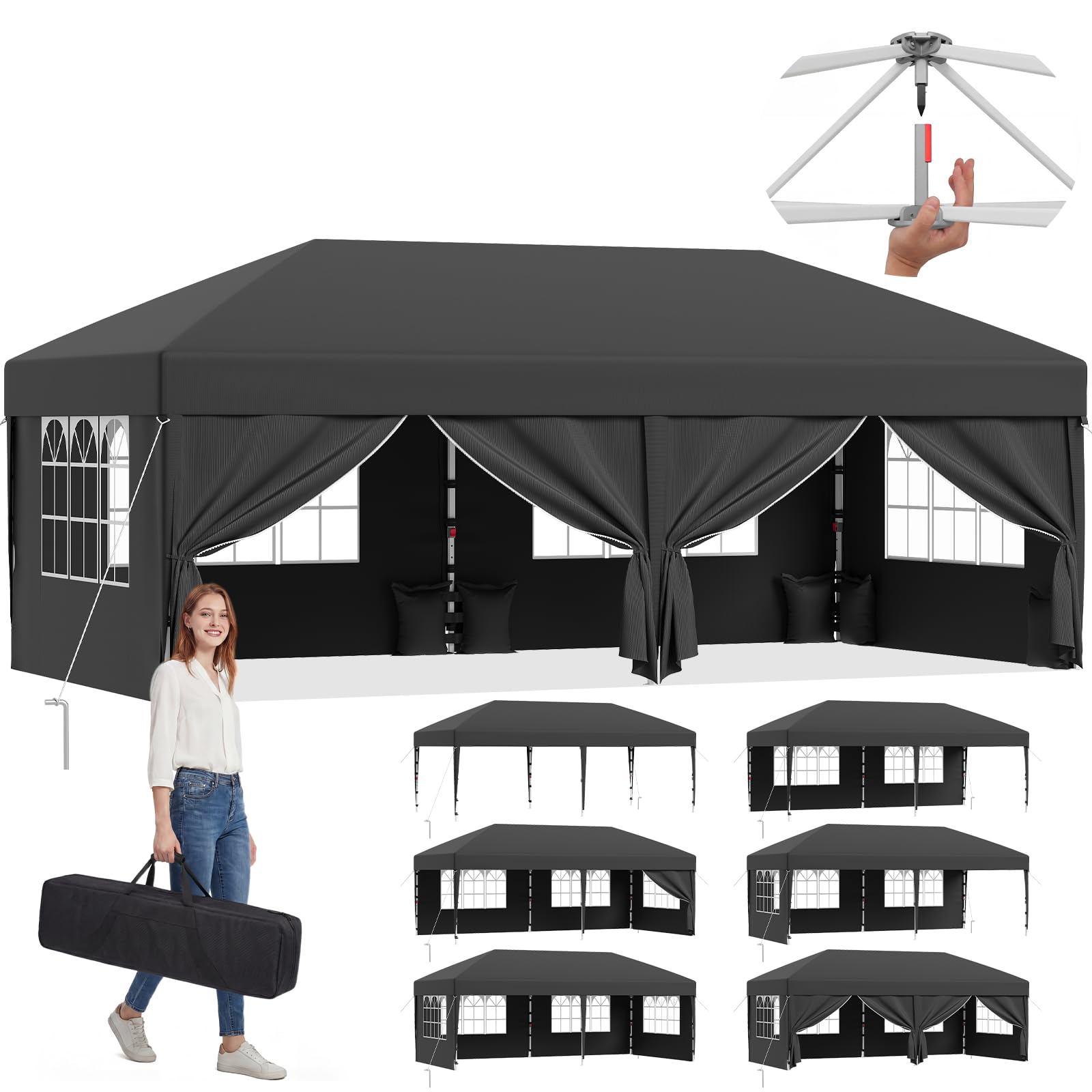 JUMMICO 3x6m Pop Up Gazebo with Sides, Heavy Duty Waterproof Gazebo Marquee, UV50+ Garden Gazebo, 4 Removable Walls & Adjustable Height Folding Tent for Garden Party Camping - Grey 3x6m — image 1
