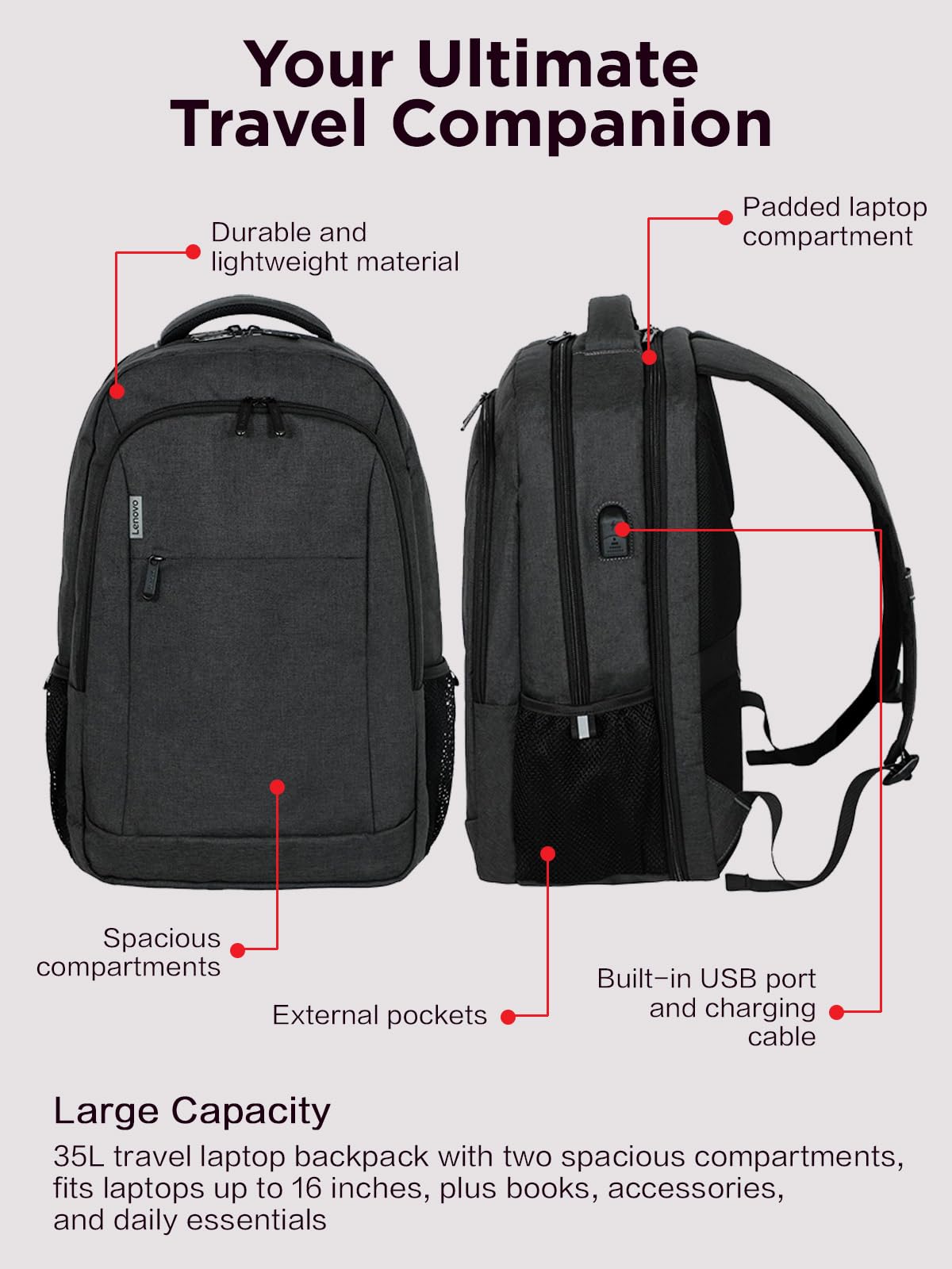 Lenovo Uni-Erwachsene Backpackb235b215 Laptop-Rucksack, Schwarz, 17 inch
