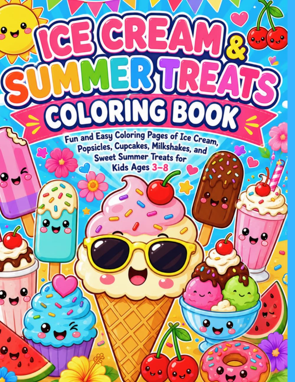Ice Cream & Summer Treats Coloring Book: Fun and Easy Coloring Pages of Ice Cream, Popsicles, Cupcakes, Milkshakes, and Sweet Summer Treats for Kids Ages 3–8
