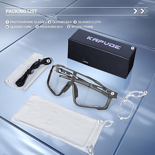 Miniatura 7 de KAPVOE Photochromic Cycling Glasses for Men Women Sports Sunglasses Frame Discoloration HD Bike Glasses K76