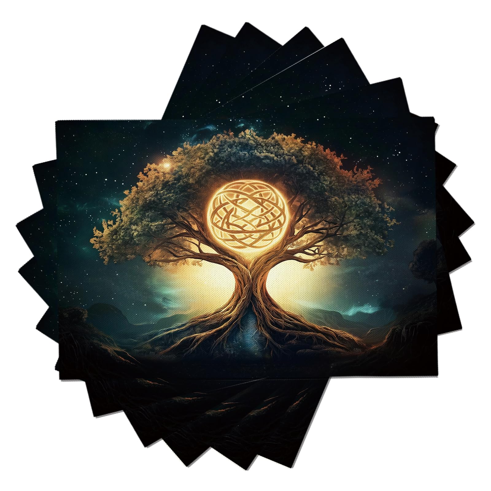 Set di 8 Tovagliette Americane Lavabili Cotone Lino Arte - Tovaglietta Americana Resistenti al Calore Durevole Alberi del cielo stellato - per Colazione Pranzo 30×45 cm