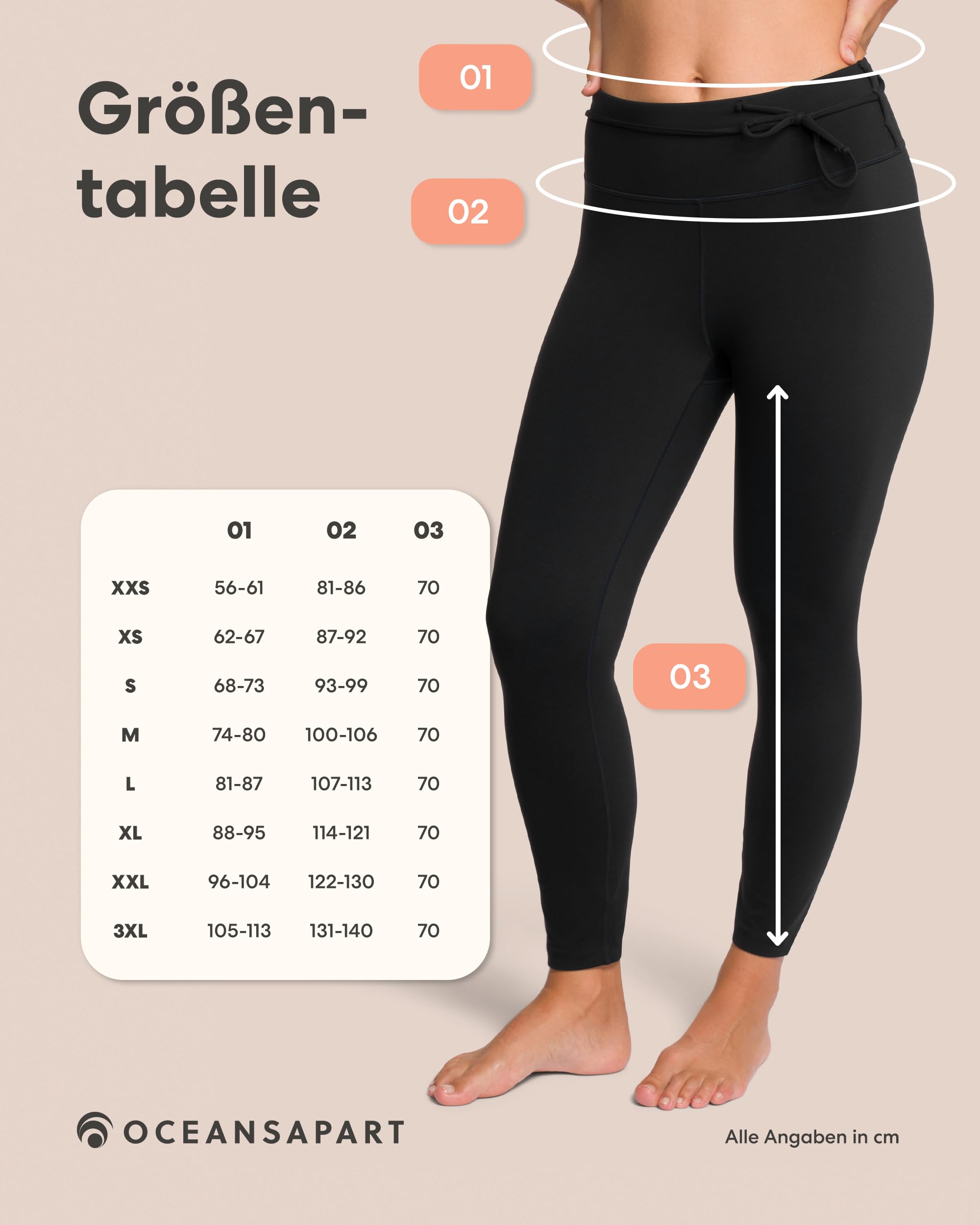 OCEANSAPART Gianna Pant - Sport Leggings Damen High Waist Blickdicht | Bundkordel & Anti-Rutsch Silikonband – Schnelltrocknend & Formgebend – Yogahose & Kompressionshose
