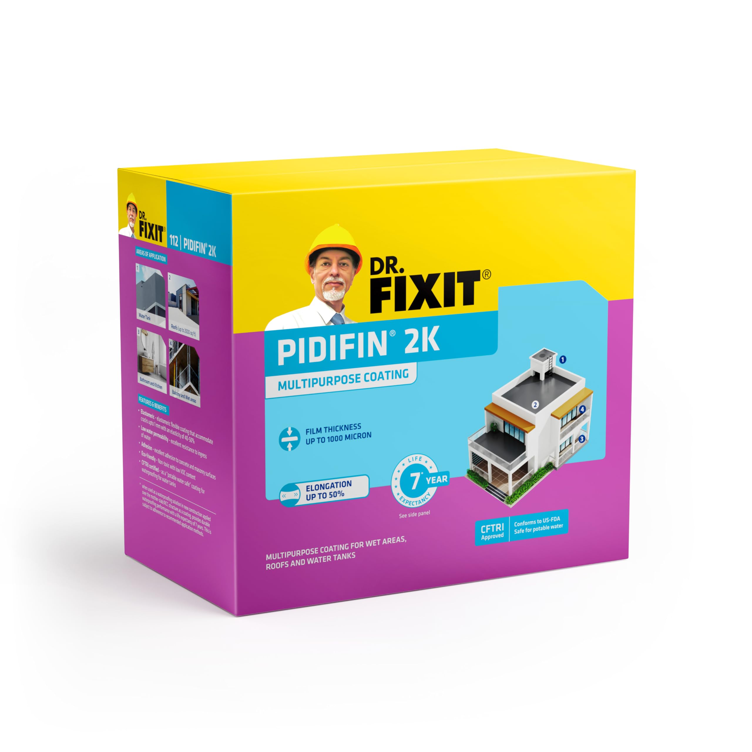 DR. FIXIT PIDIFIN 2K, Cementitious Coating, New Construction: Terrace/Roof, Bathroom and Watertank Waterproofing, 9 KG Repair: Severe Rising Water Dampness on Internal Walls, 9 kg