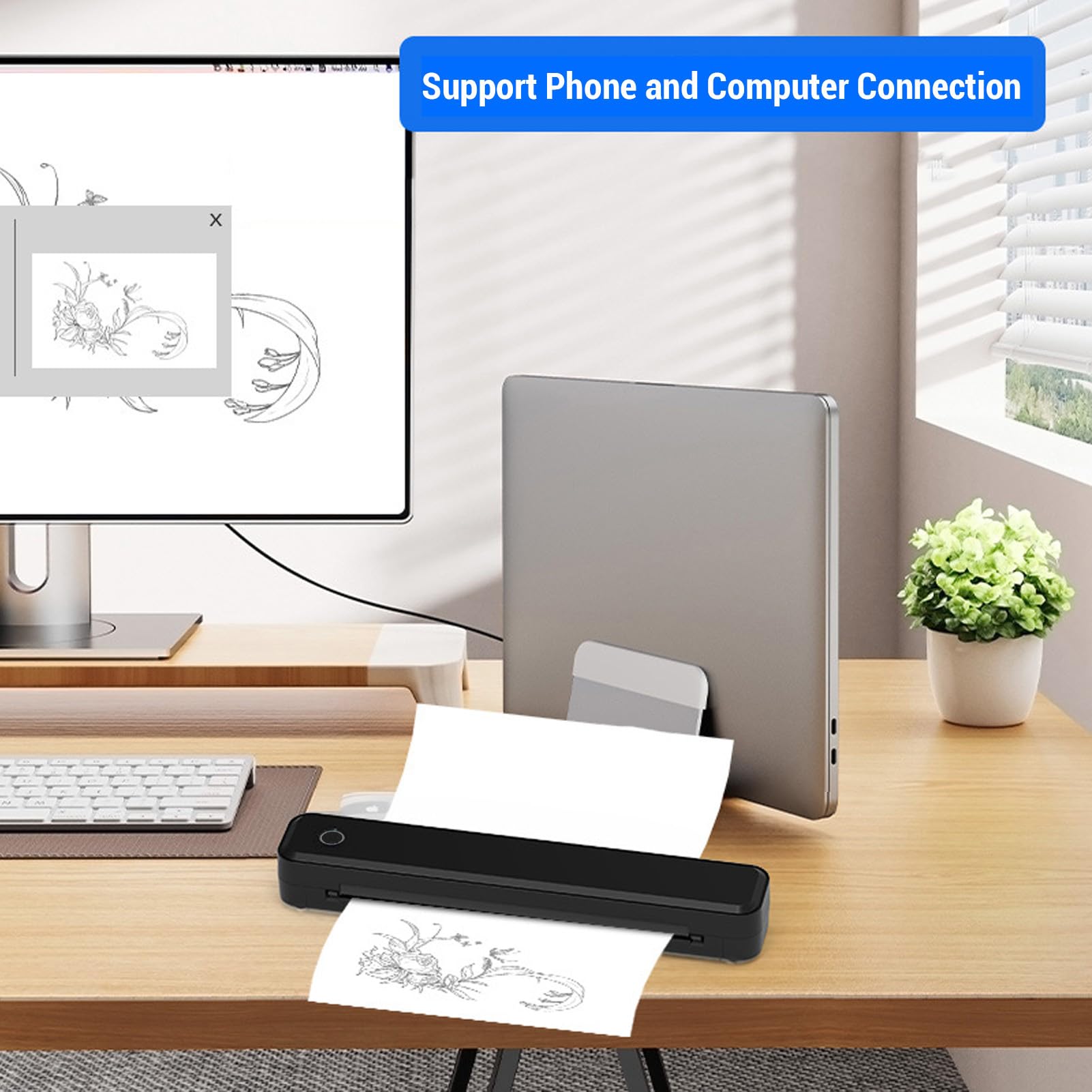 Jeffergarden Stampante Portatile Wireless per Stampante Termica Senza Inchiostro da Viaggio 203 DPI Larghezza di Stampa 208 Mm per Carta 8,5x11 Pollici US Letter A4 A5