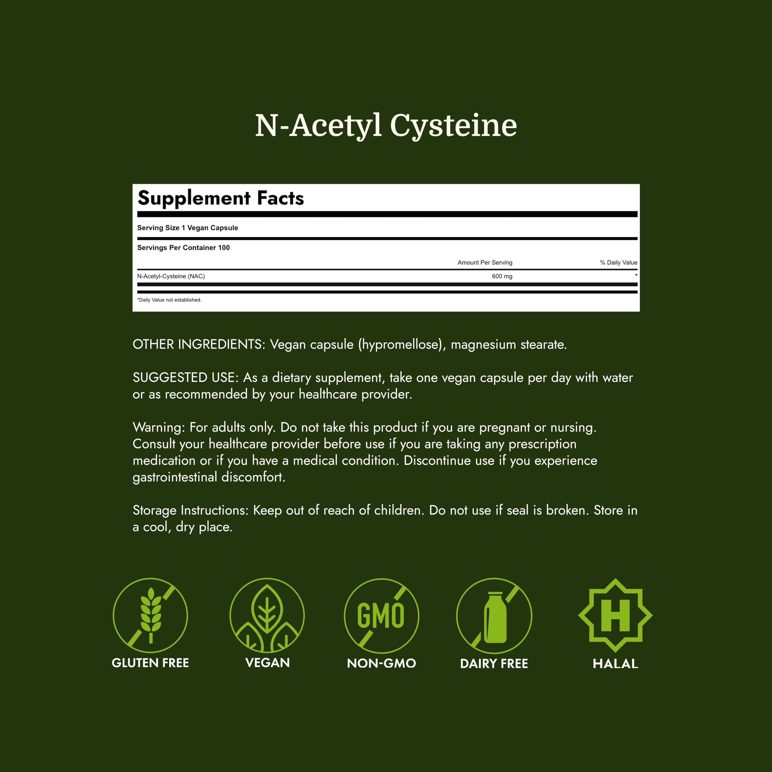 Swanson NAC N-Acetyl Cysteine, 600 mg, 100 Vegan Capsules, 3 Pack — Amazon image 4