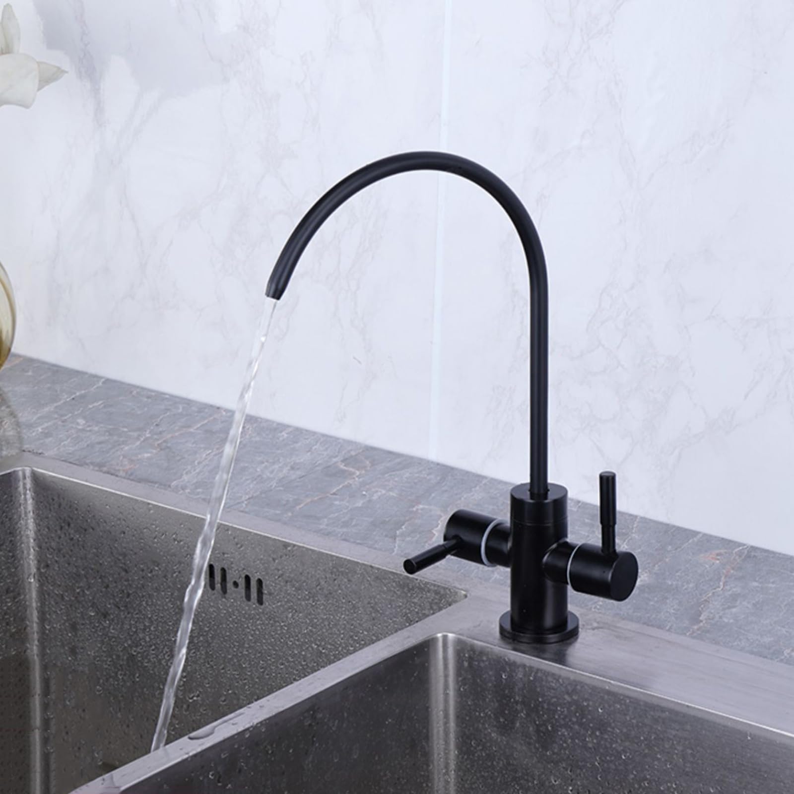 Rubinetto da Cucina Bianco Aqiong con Rubinetto a Doppia Leva per Acqua Fredda, Foro Singolo, Elegante e Perfetto per cucine e Facile Installazione