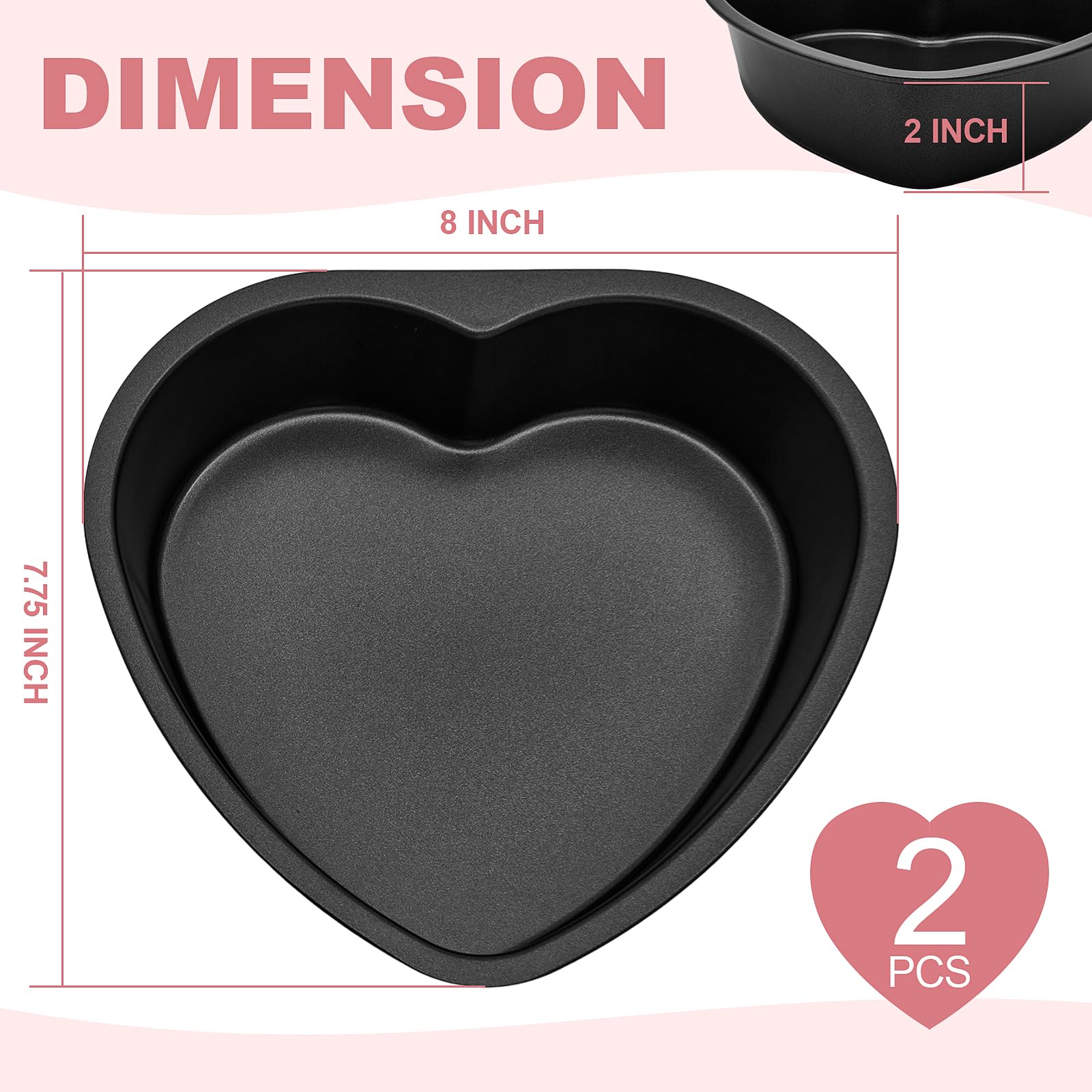 Yomvzake Lot de 2 moules à gâteau en forme de cœur de 17,8 cm pour Saint-Valentin, mariage, anniversaire