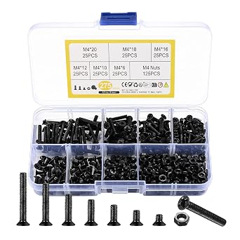 M4 Flat Head Machine Screws and Nuts Kit, 275 Pcs Black Countersunk Head Phillips Screws Bolts Hex Nuts Assortment Kit - M4 x 6mm/ 10mm/ 12mm/ 16mm/ 18mm/ 20mm
