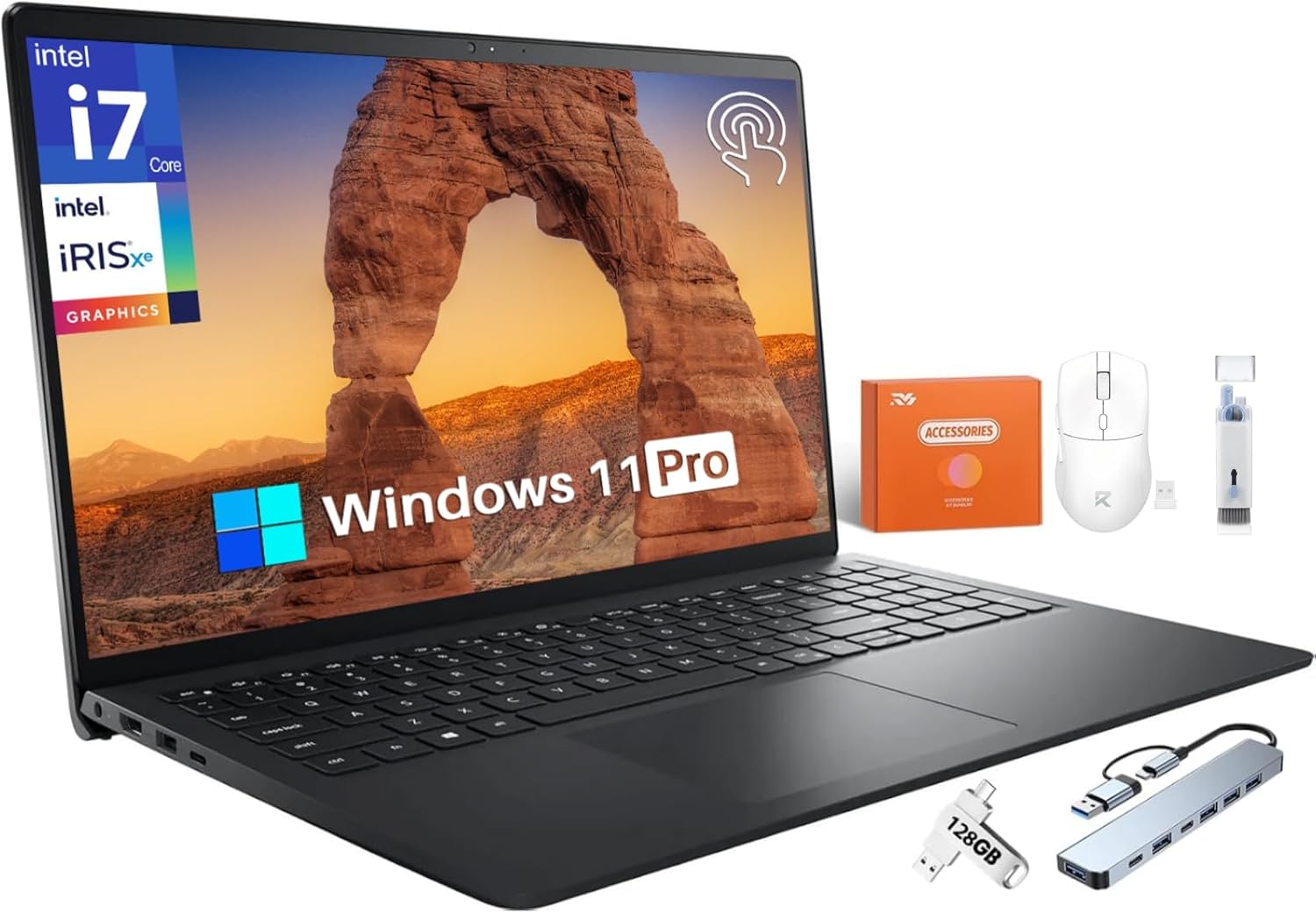 Dell Inspiron 15 3530 Laptop, Intel 10-Core I7-1355U(up to 5.00 GHz), Intel Iris Xe Graphics, 15.6” FHD Anti-Glare Touchscreen, 64 GB RAM, 2 TB SSD, Windows 11 Pro, Copilot AI, w/Accessories