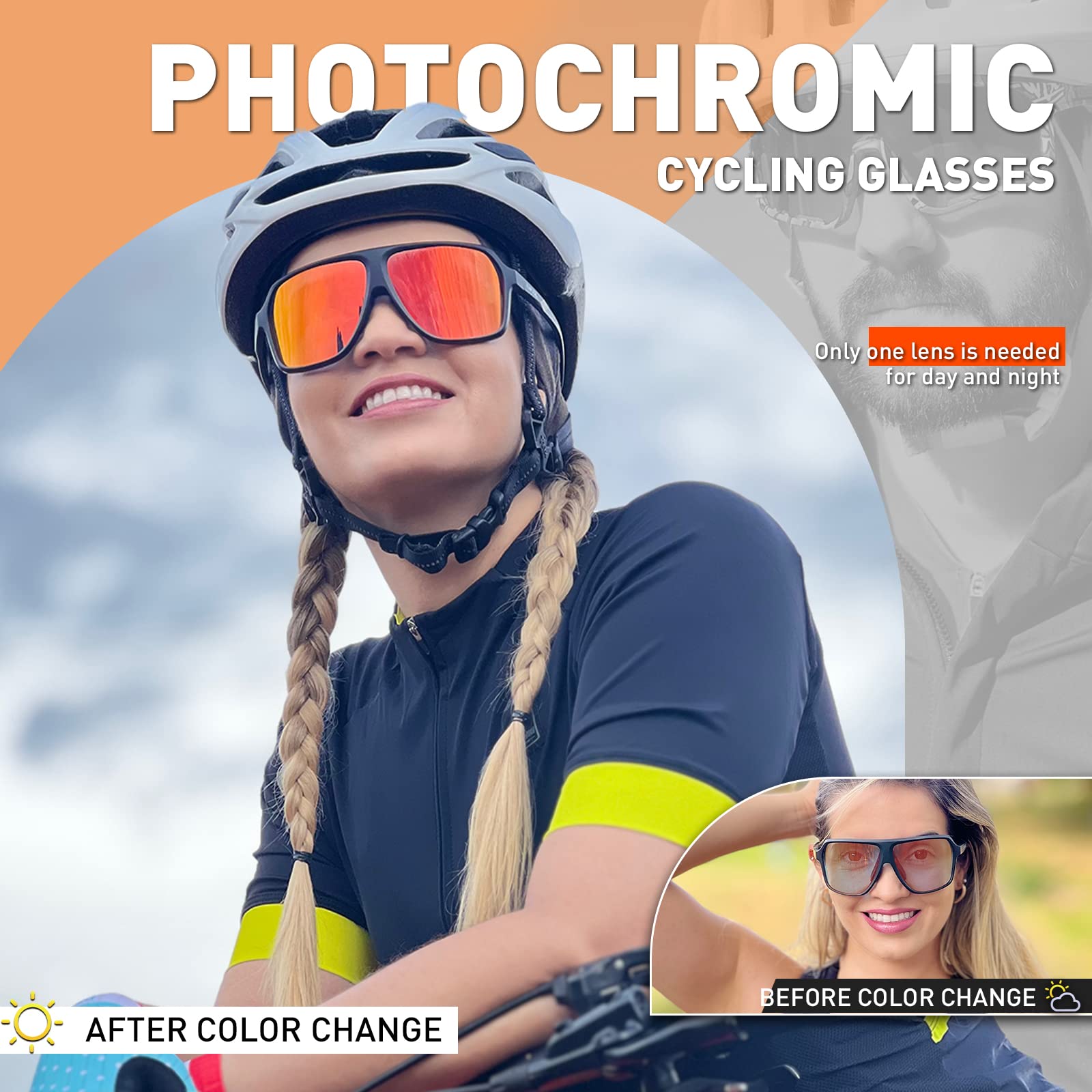KAPVOE Occhiali da Sole Fotocromatici Occhiali ciclismo Bici da Corsa MTB Uomo Donna Trasparenti Sportivi - K64