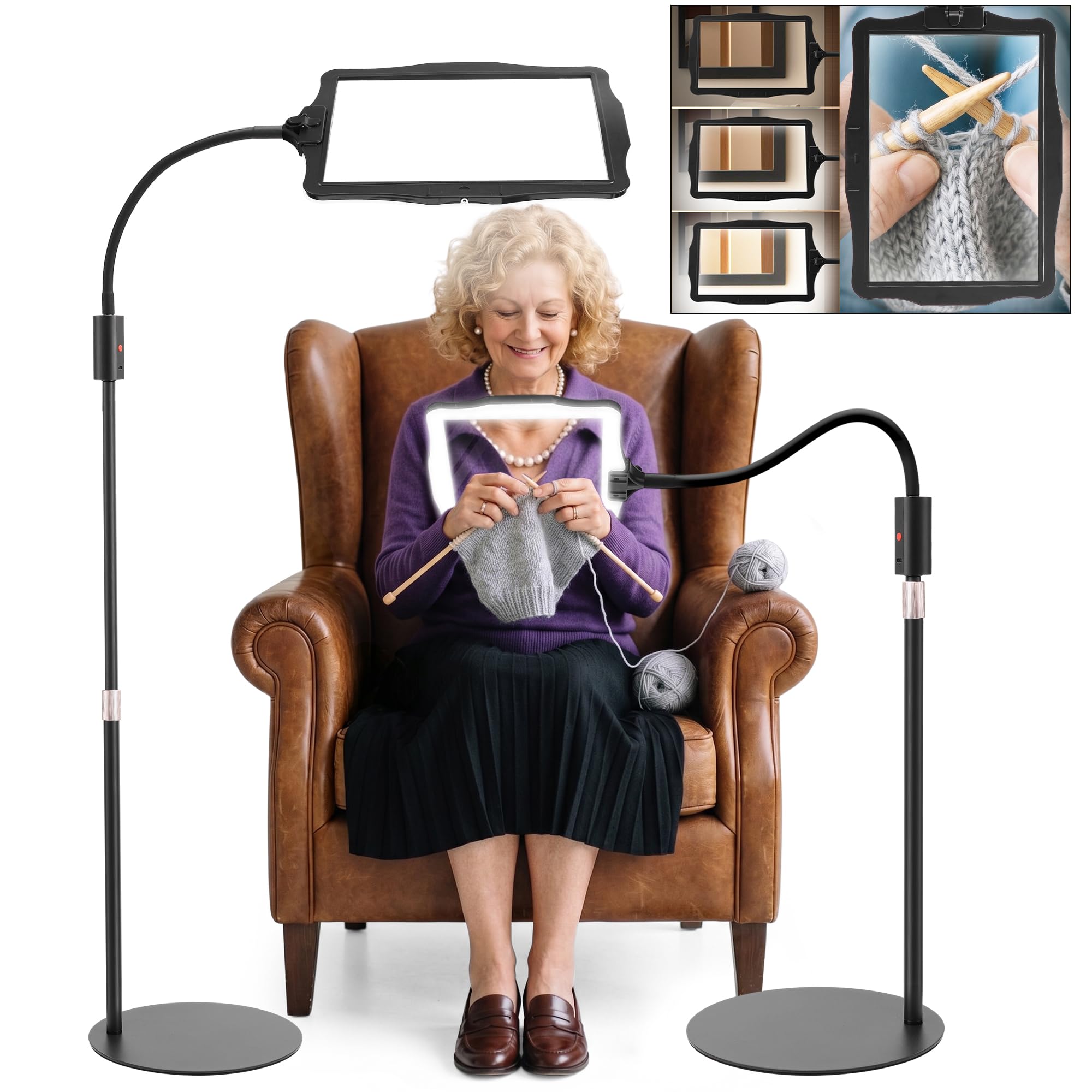 10X Magnifying Glass with Light and Stand, Floor Standing Magnifying Lamp, Standing Magnifying Glass with Light, 48 LED Large Magnifier with 360° Gooseneck & 3 Brightness for Reading Crafts Sewing