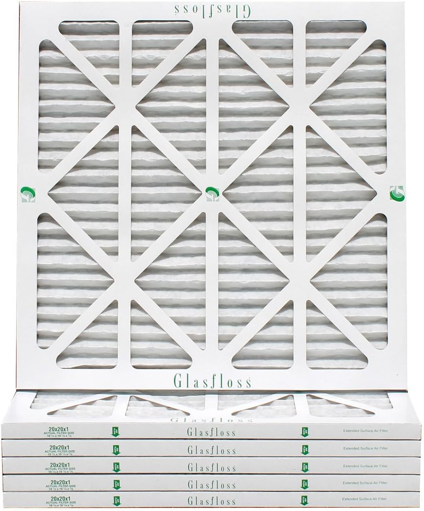 20x20x1 Air Filter 6-Pack, Pleated MERV 10 By Glasfloss - Made in USA