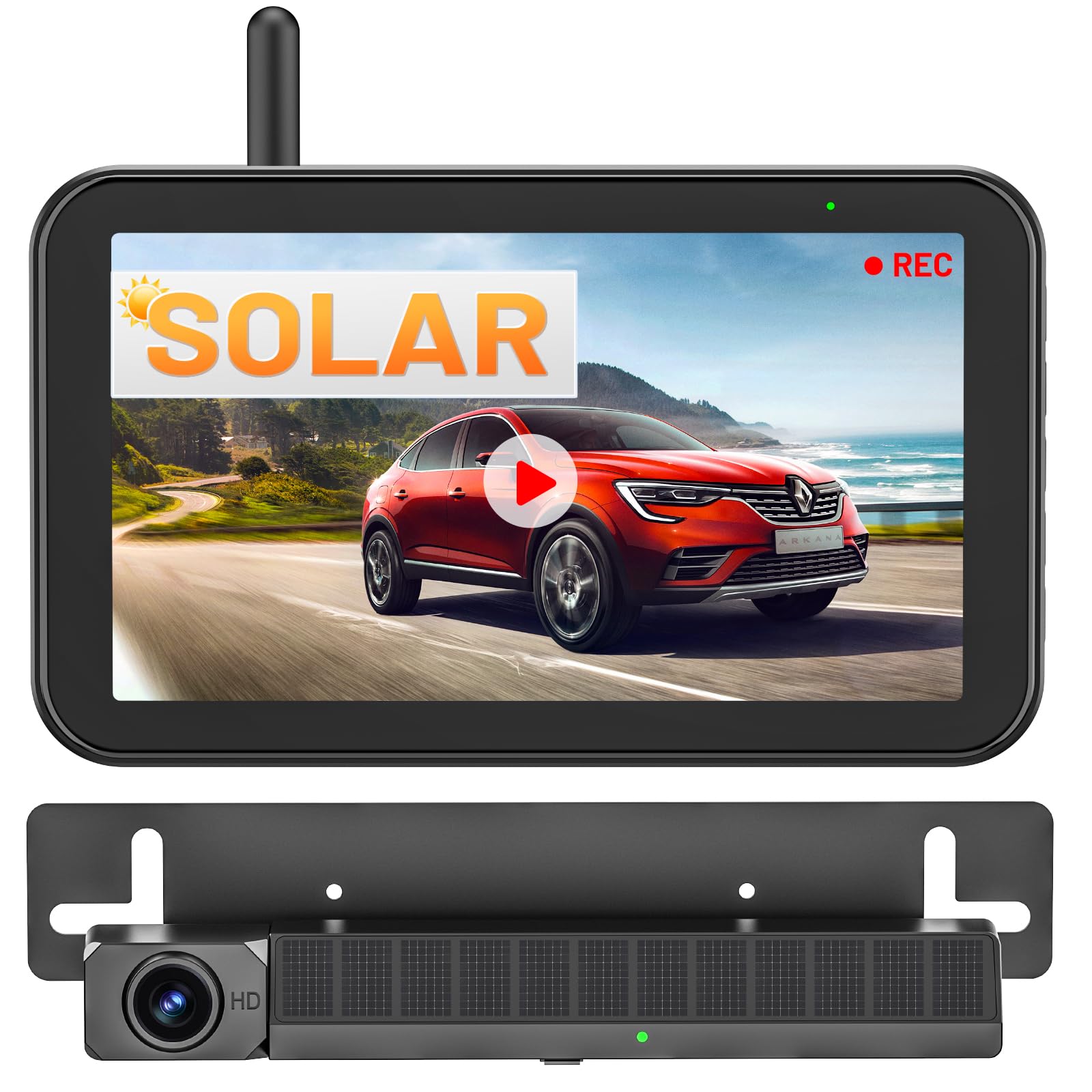 Cámara de Marcha Atrás Solar Inalámbrica, Cámara de Marcha Atrás Digital de 5 Pulgadas, 1080P Monitor,con Transmisor Inalámbrico Integrado, Ayuda de Aparcamiento, IP66 Resistente (5 Pulgadas)