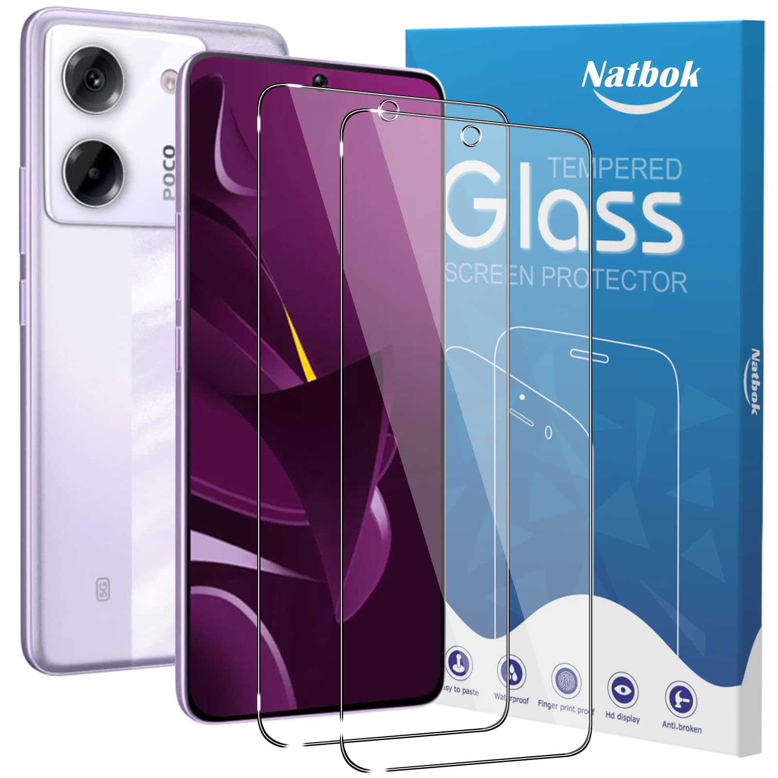 [2 Pieces Tempered Glass for Xiaomi Poco F5 Pro/Poco M7 Pro 5G,[Bubble-Free] [Anti-Scratch] Screen Protector for Poco M7 Pro, HD Transparent Glass, Easy to Install