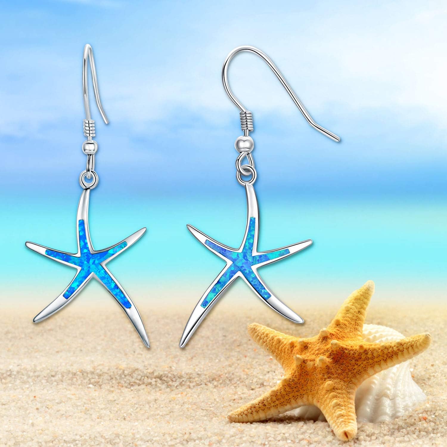 925 Sterling Silver Starfish Earrings With Opal Fish Hoops, Nautical Hawaiian Sea Beach Jewelry for Women and Starfish Lovers - Image 8