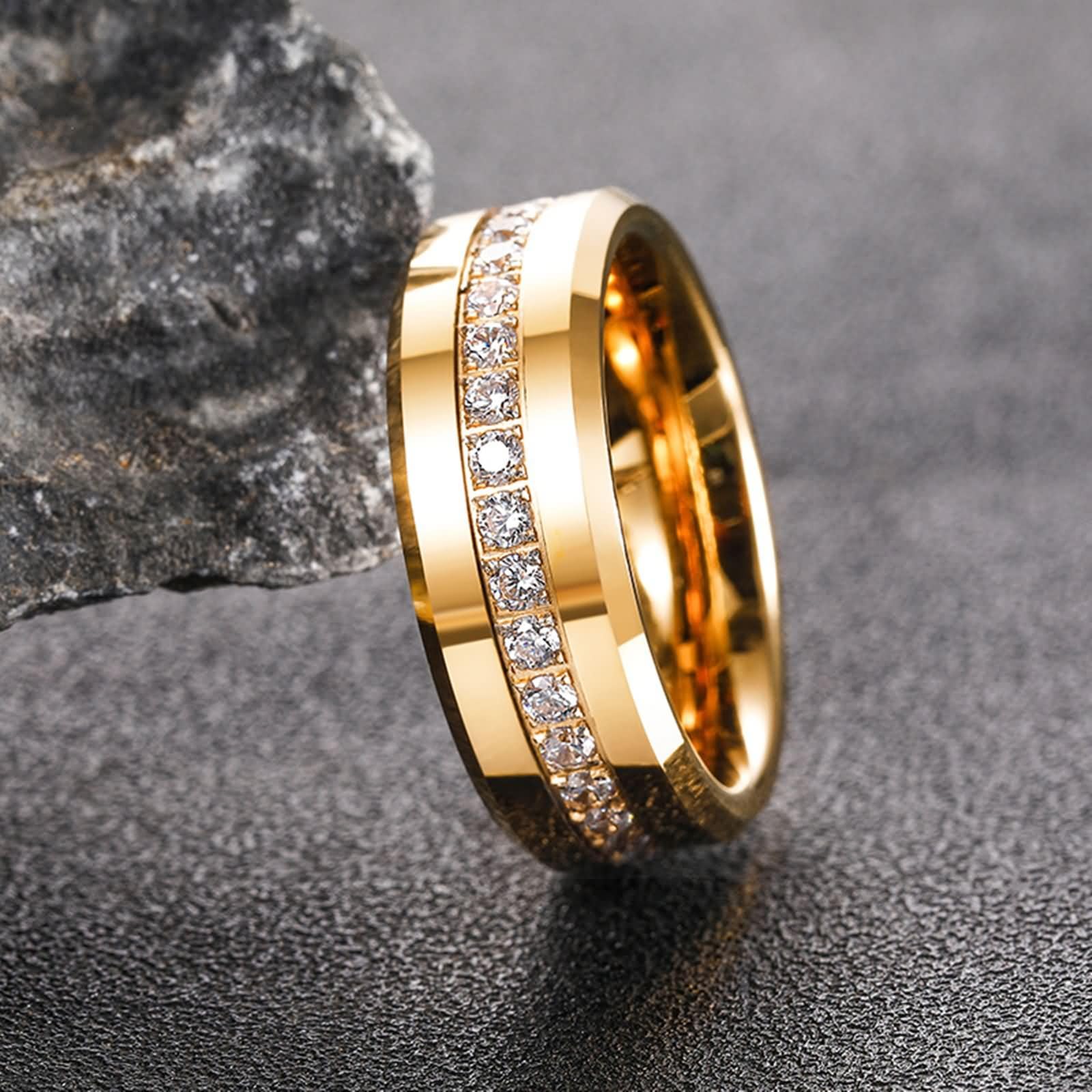 Anillo Grabado para Hombre Mujer en Tungsteno, 6MM/8MM Redondo con Circonita, Anillo de Promesa Oro para Hombre