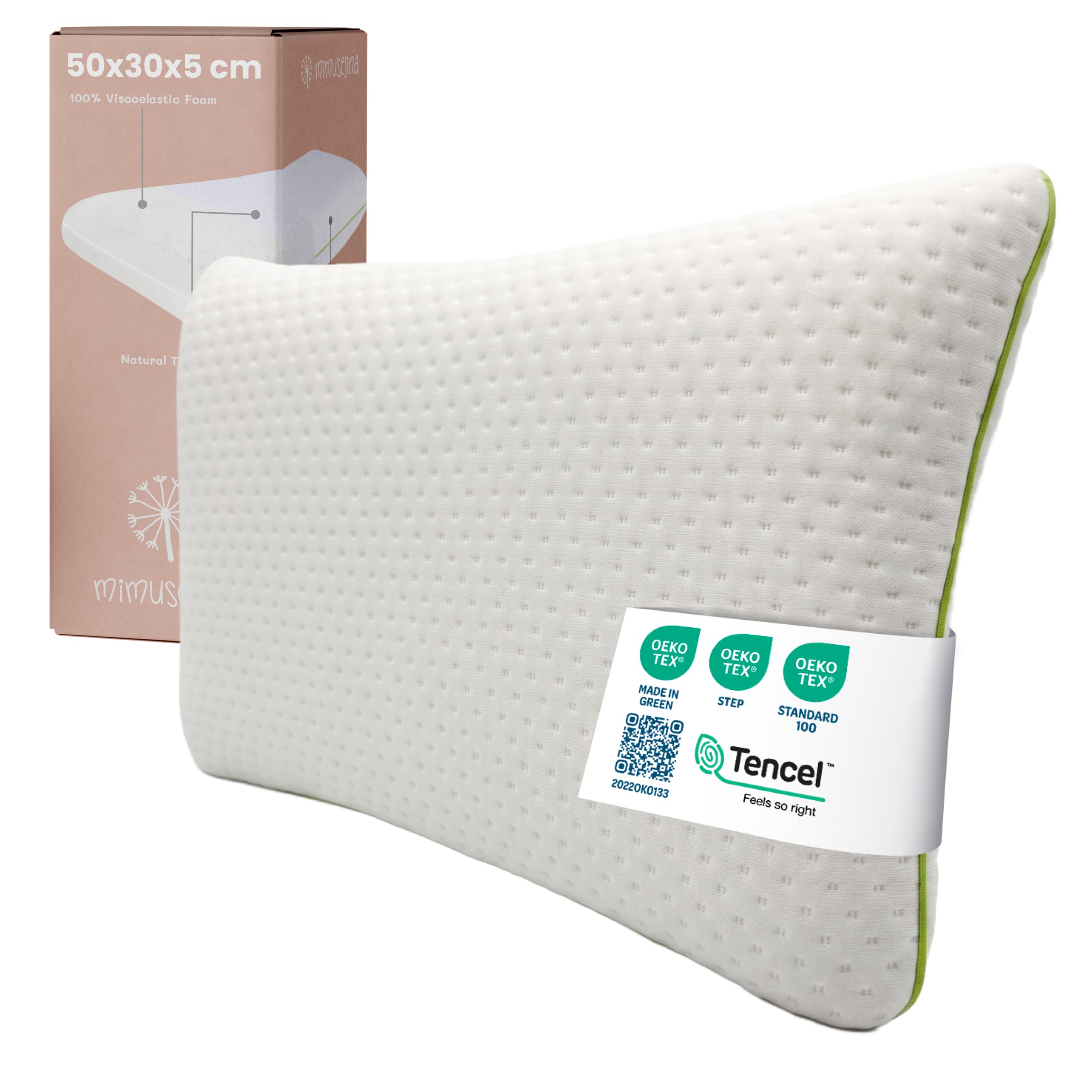 MIMUSELINA Cuscino Memory Foam Bambini 50x30x5 cm | Cuscino Antisoffoco in Schiuma Viscoelastica Traspirabile | Cuscini letto e Culla Ipoallergenici | Federa Tencel Sfoderabile e Lavabile