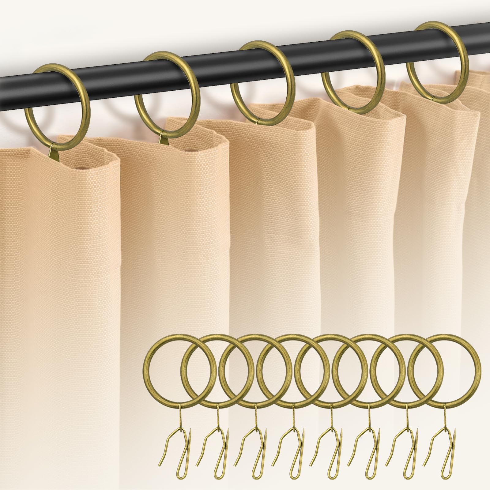 Vorhangringe aus Metall und 60 Stück Vorhangnadelhaken, geriebene Bronze-Vorhanghaken für Vorhänge, 32 mm Innendurchmesser für Fenster, Duschvorhang, 60 Stück