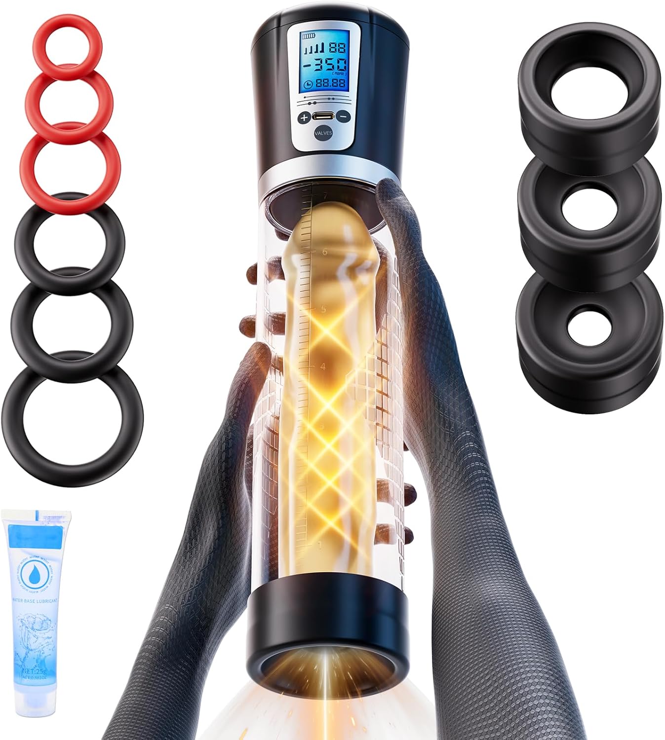 Male Penis Pump Sex Toys, Automatic Enlargers & Extend Pump for Men with LED Display, Adult Toys for Men Electric Penis Entender Erection Pumps, Sex Toys - Pumps & Enlargers (6 Cock Rings)